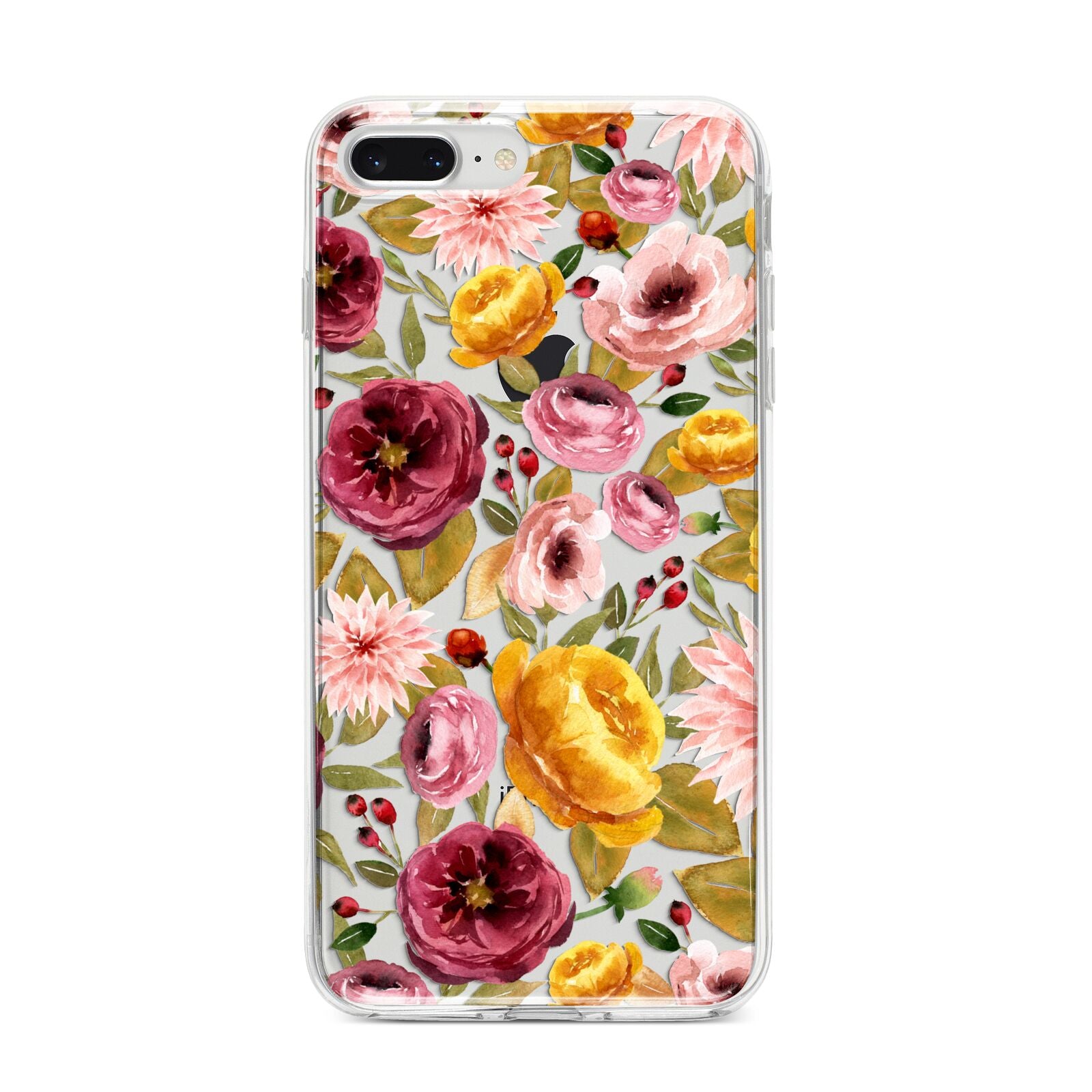 Pink and Mustard Floral iPhone 8 Plus Bumper Case on Silver iPhone