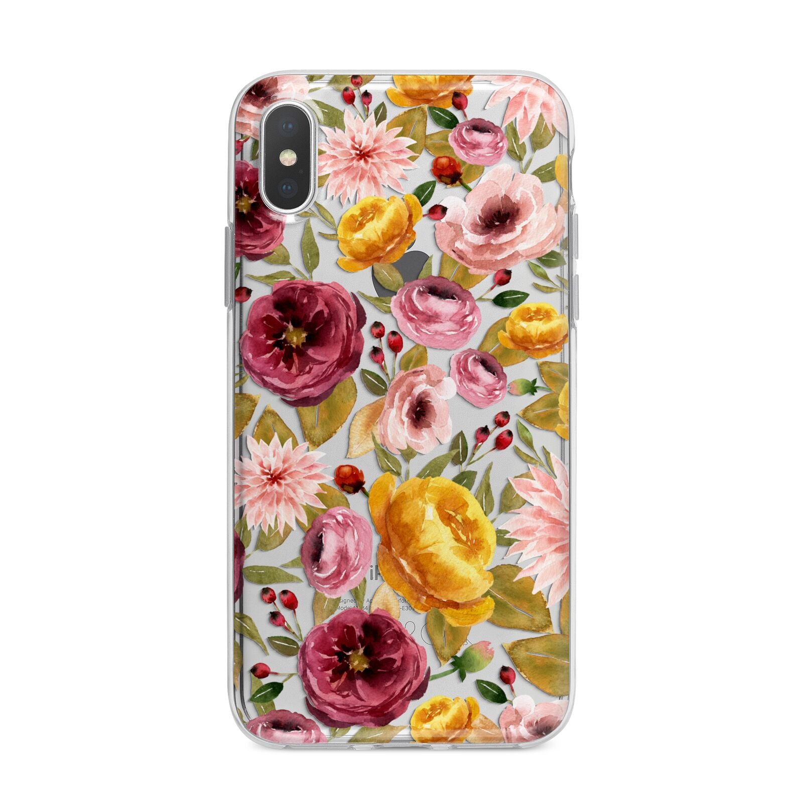 Pink and Mustard Floral iPhone X Bumper Case on Silver iPhone Alternative Image 1