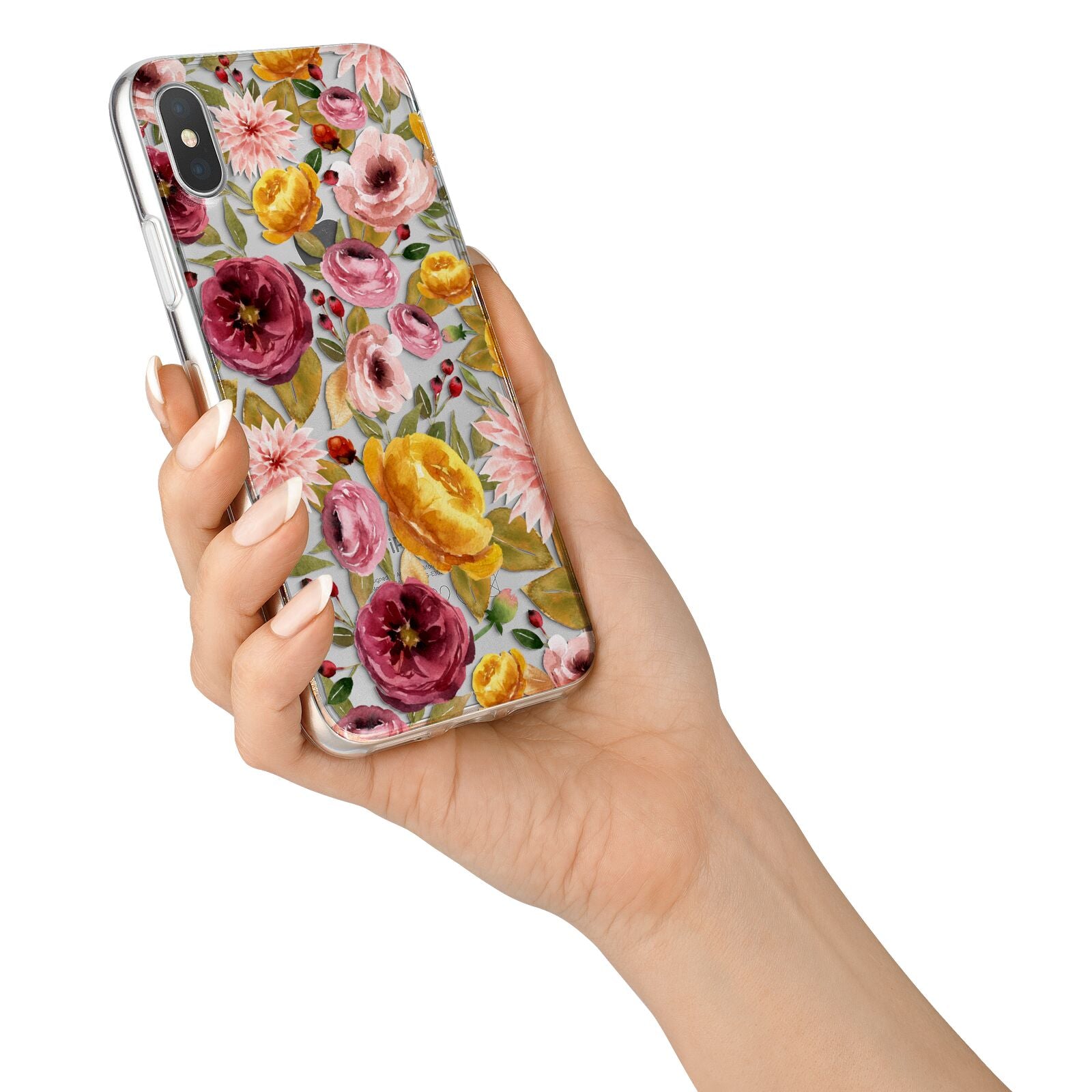 Pink and Mustard Floral iPhone X Bumper Case on Silver iPhone Alternative Image 2