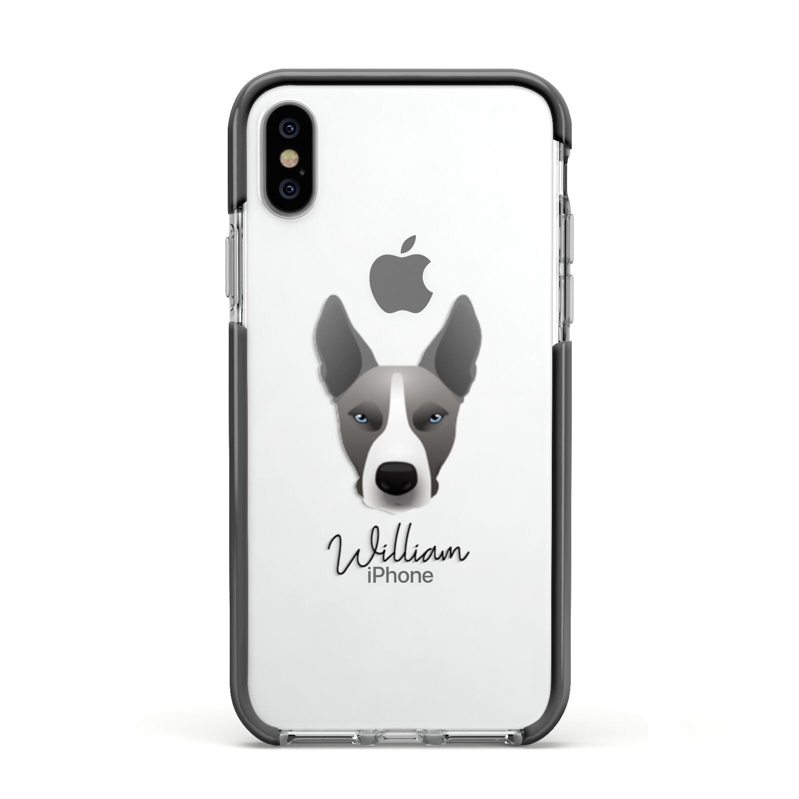 Pitsky Personalised Apple iPhone Xs Impact Case Black Edge on Silver Phone