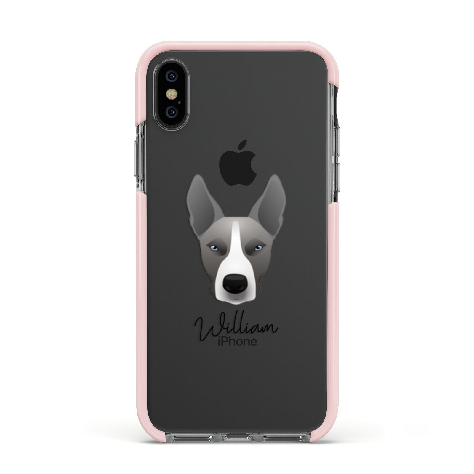 Pitsky Personalised Apple iPhone Xs Impact Case Pink Edge on Black Phone