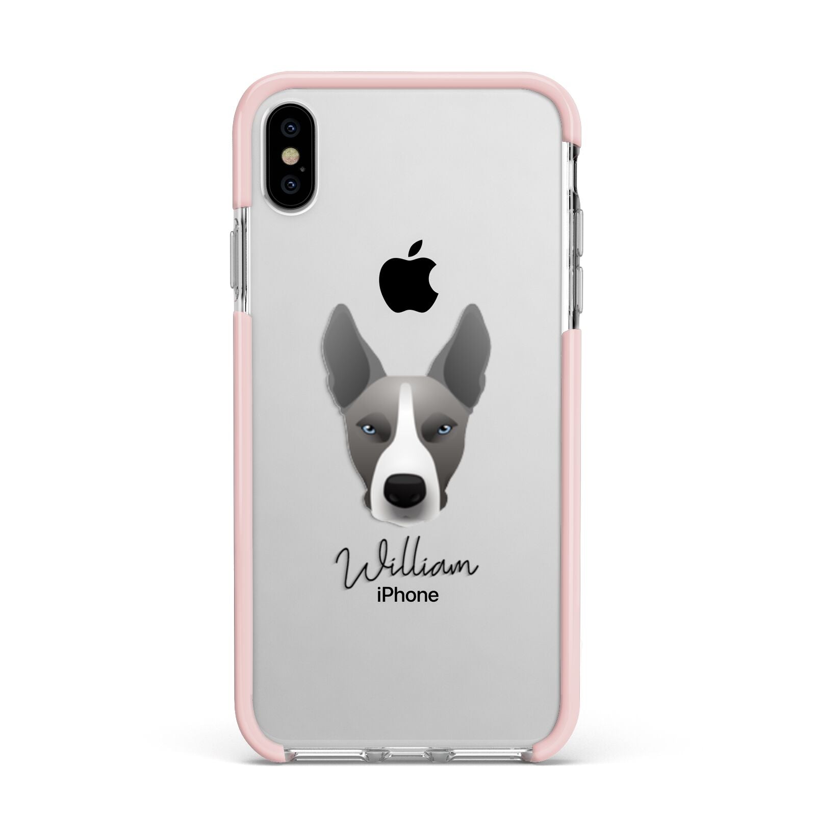 Pitsky Personalised Apple iPhone Xs Max Impact Case Pink Edge on Silver Phone