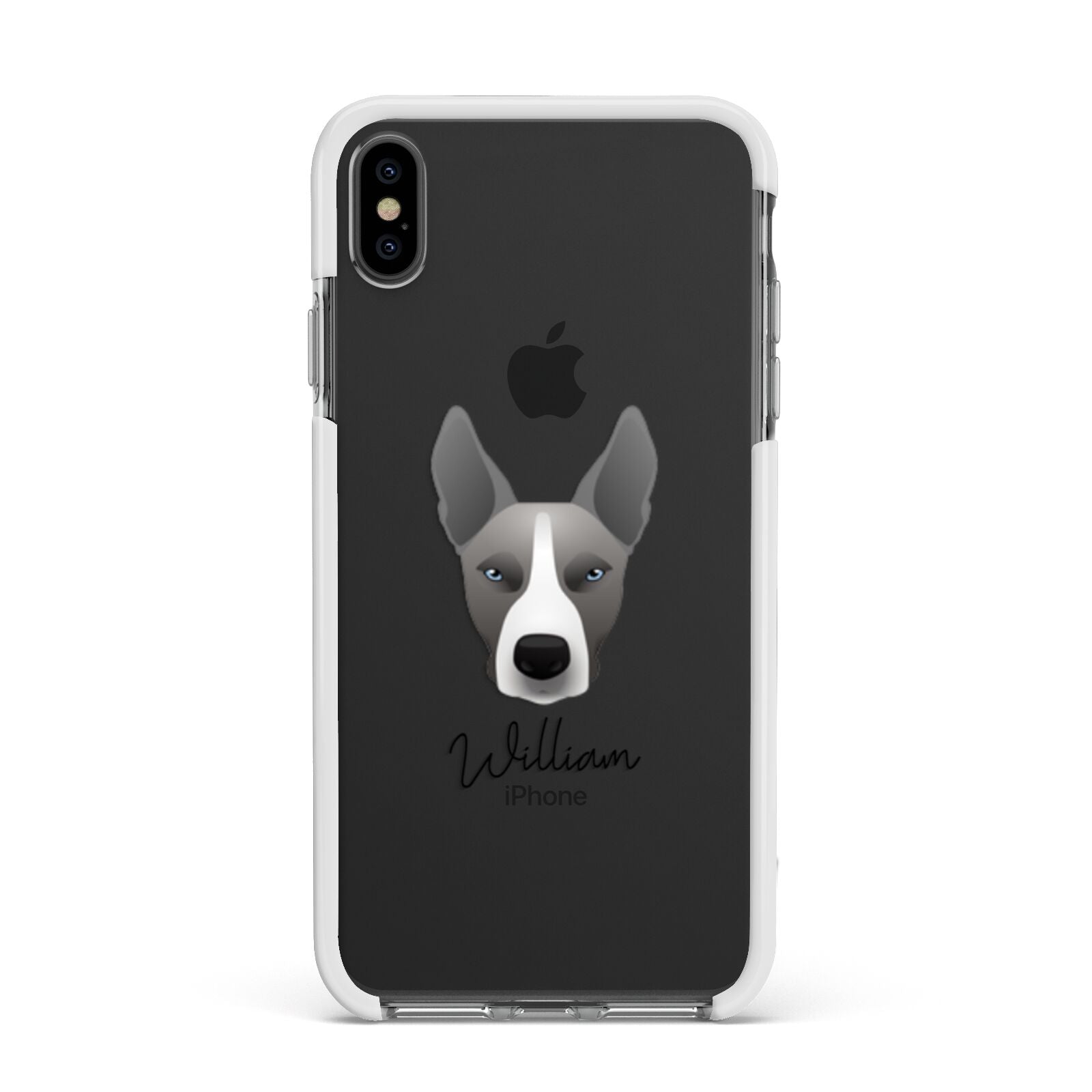 Pitsky Personalised Apple iPhone Xs Max Impact Case White Edge on Black Phone