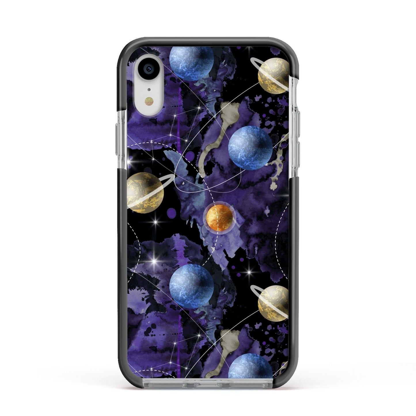 Planet Apple iPhone XR Impact Case Black Edge on Silver Phone