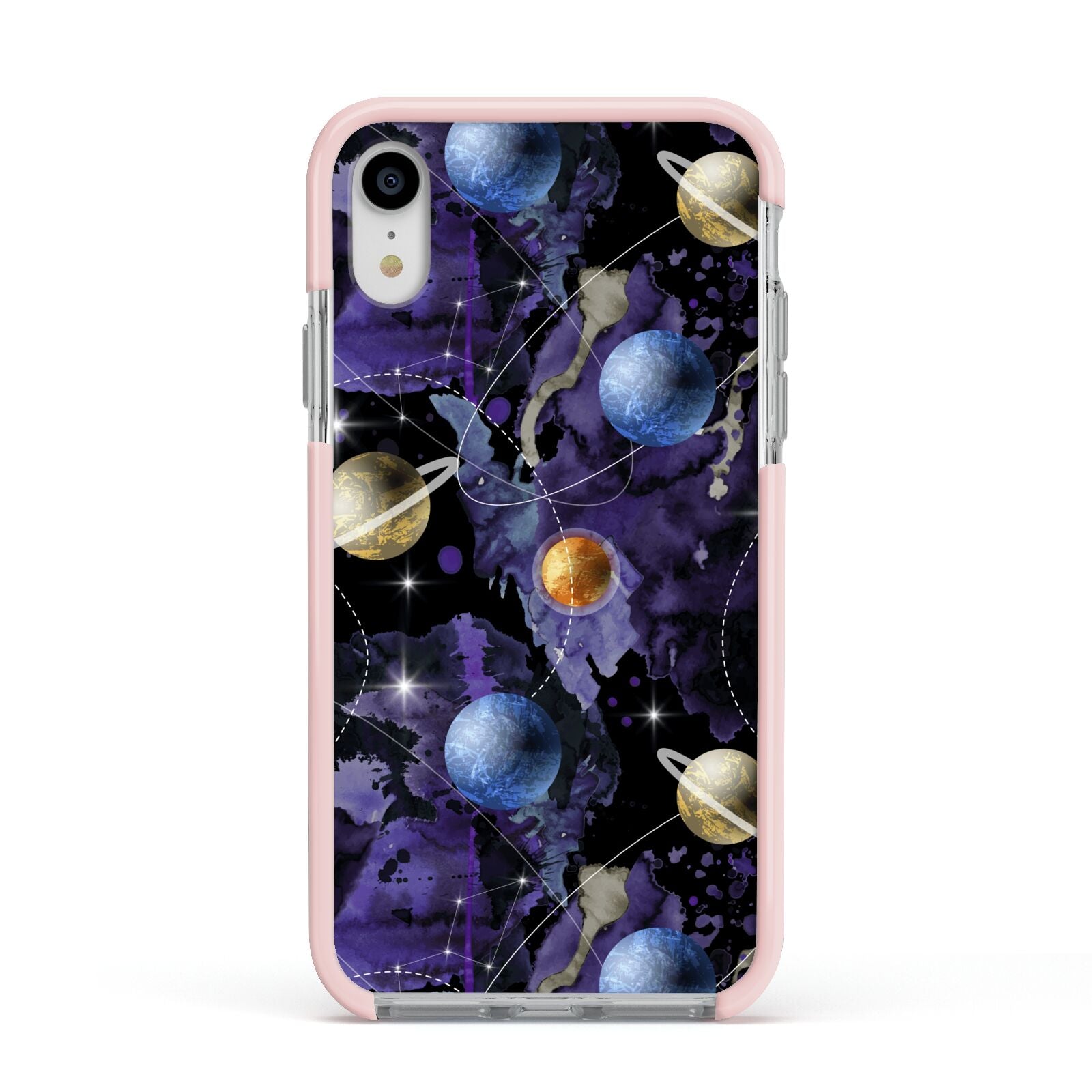 Planet Apple iPhone XR Impact Case Pink Edge on Silver Phone