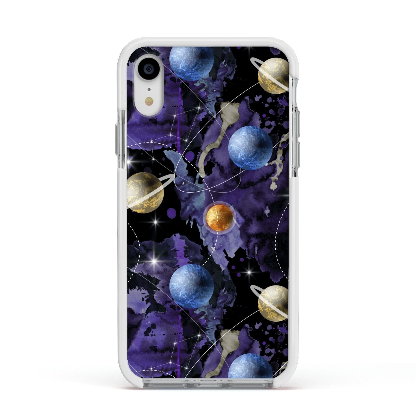 Planet Apple iPhone XR Impact Case White Edge on Silver Phone