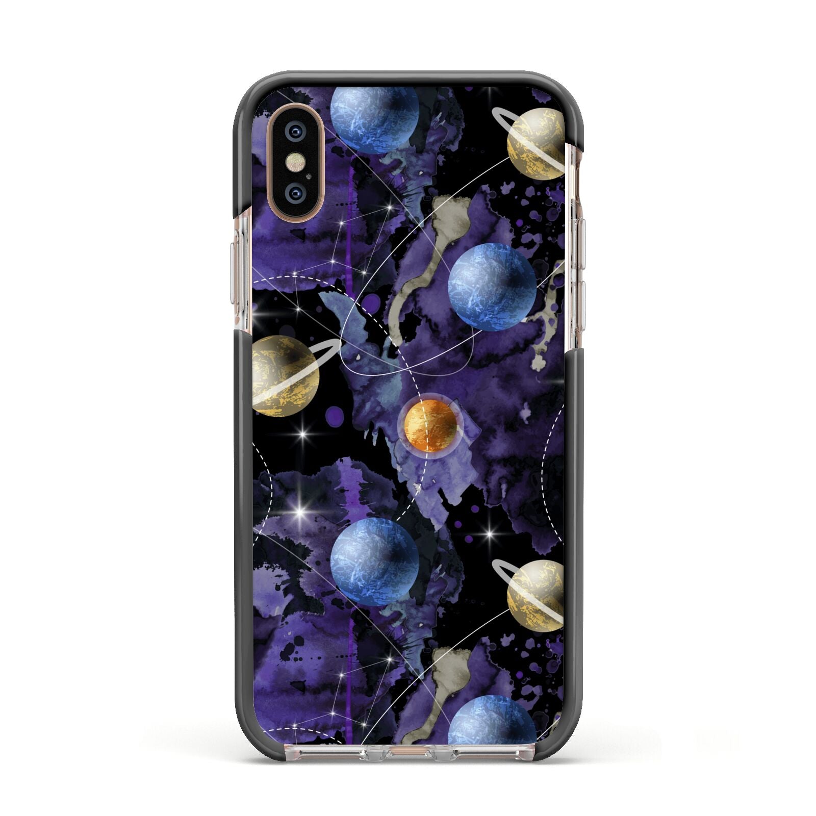 Planet Apple iPhone Xs Impact Case Black Edge on Gold Phone