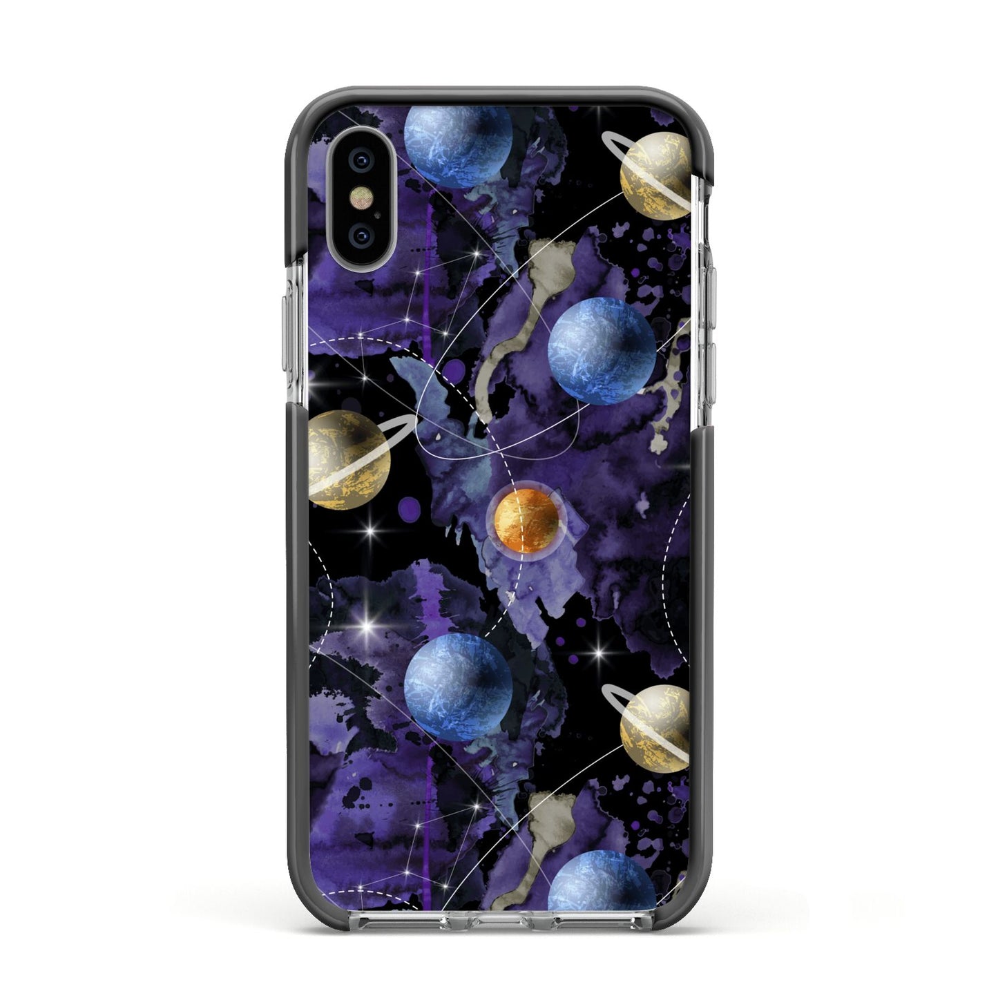 Planet Apple iPhone Xs Impact Case Black Edge on Silver Phone