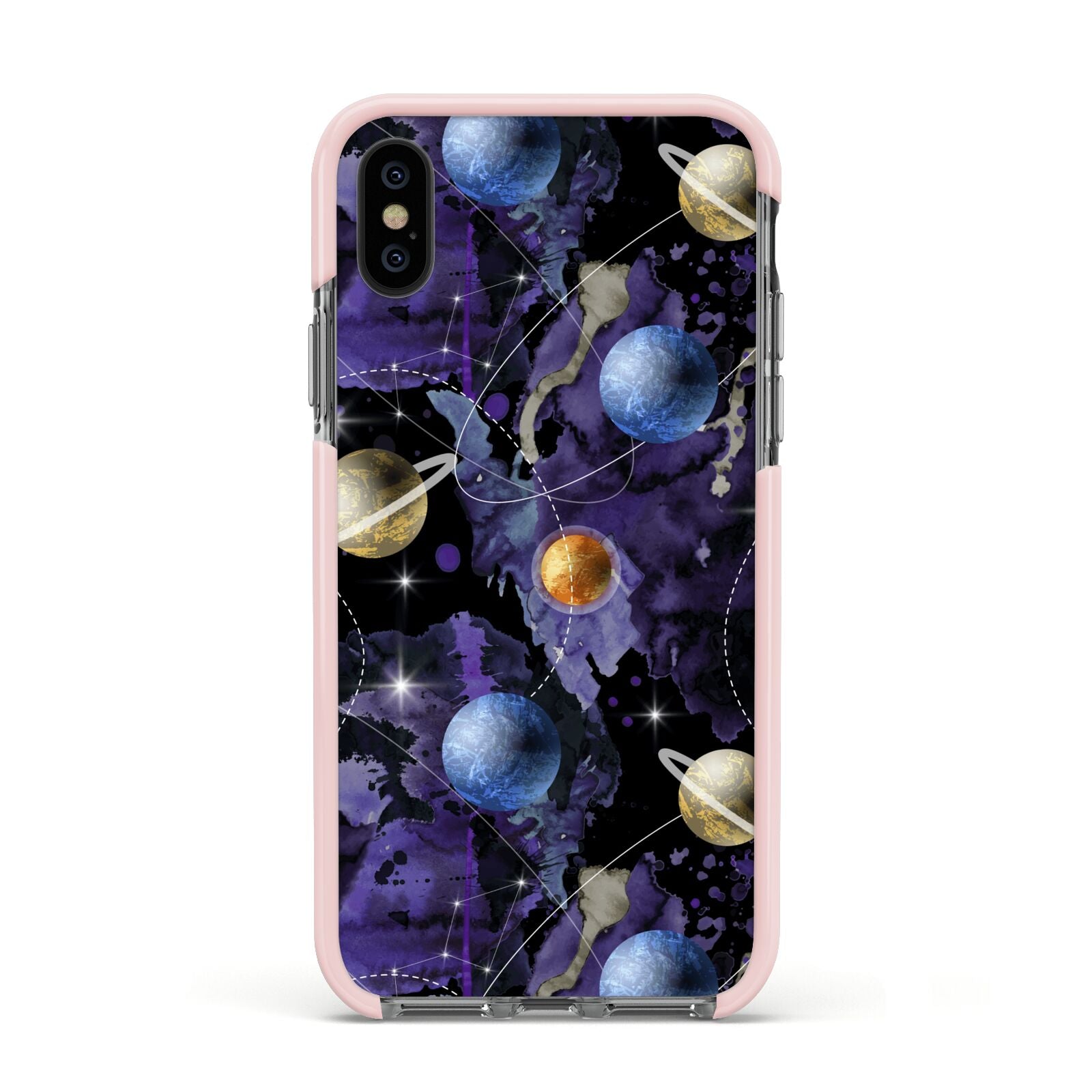 Planet Apple iPhone Xs Impact Case Pink Edge on Black Phone