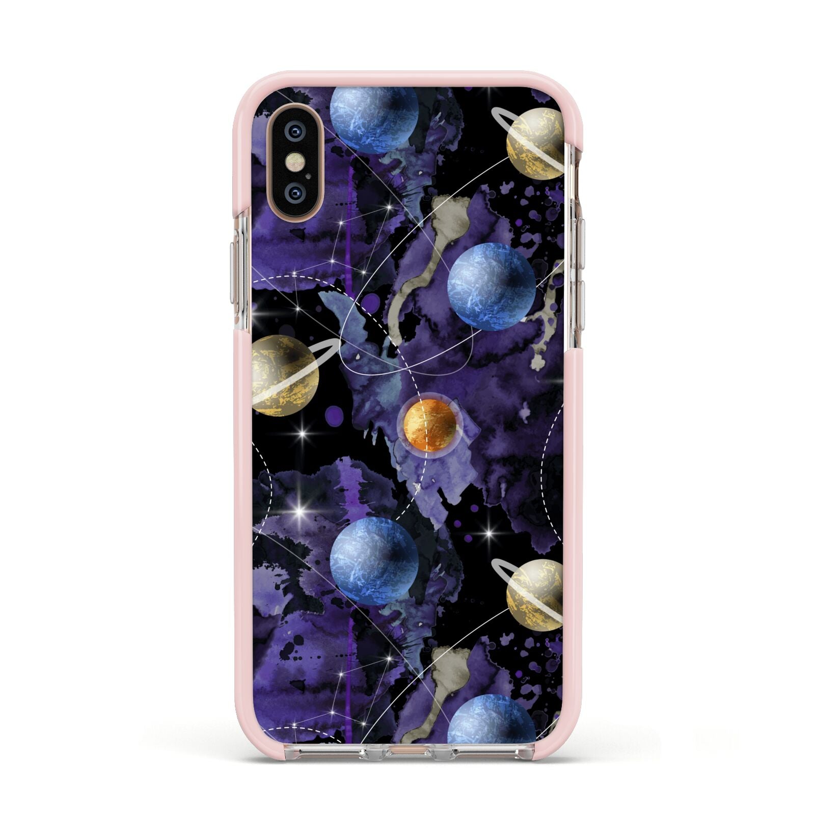 Planet Apple iPhone Xs Impact Case Pink Edge on Gold Phone