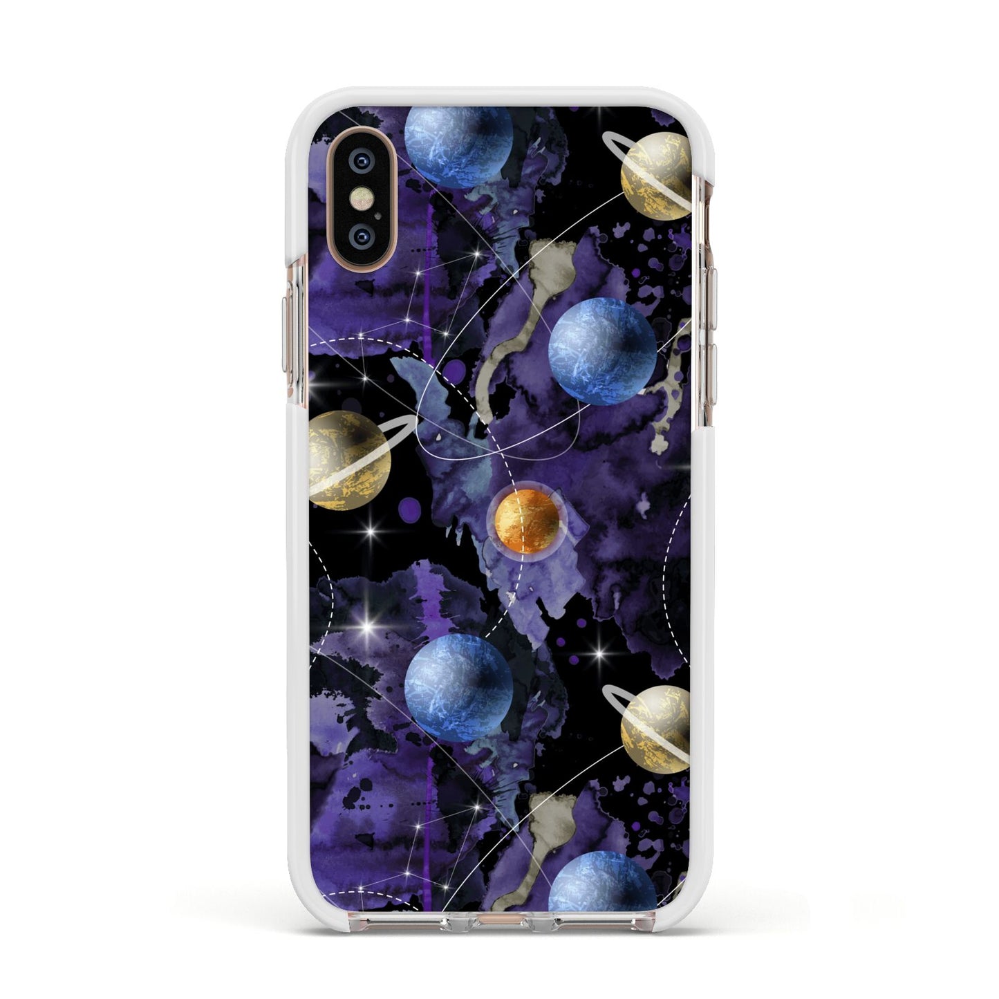 Planet Apple iPhone Xs Impact Case White Edge on Gold Phone