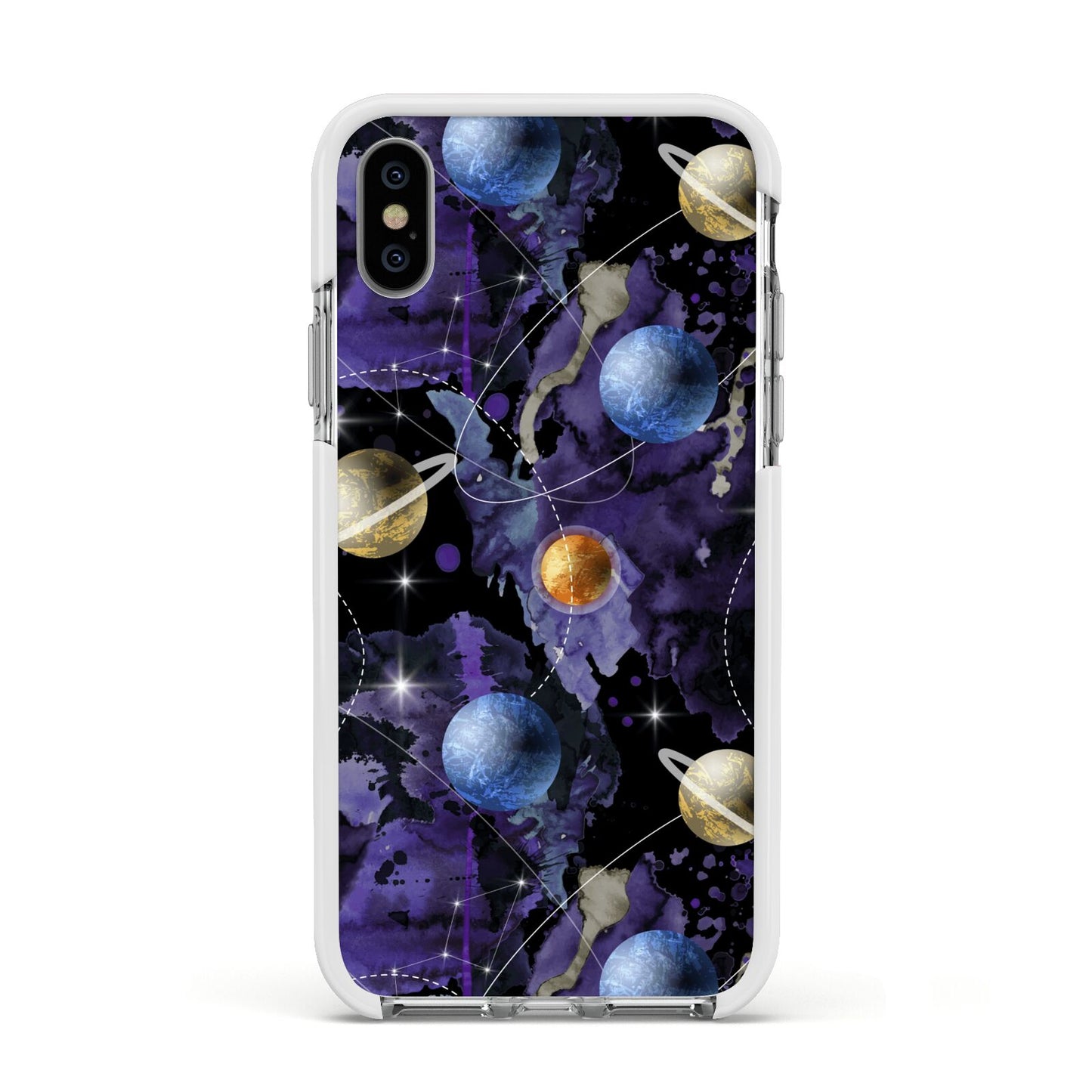 Planet Apple iPhone Xs Impact Case White Edge on Silver Phone