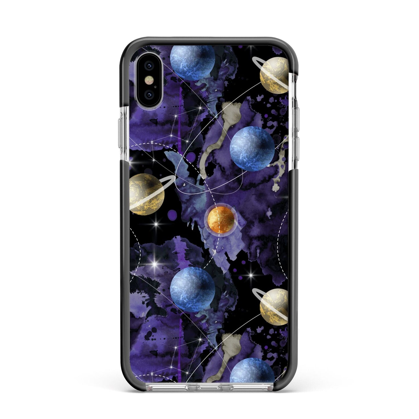 Planet Apple iPhone Xs Max Impact Case Black Edge on Silver Phone