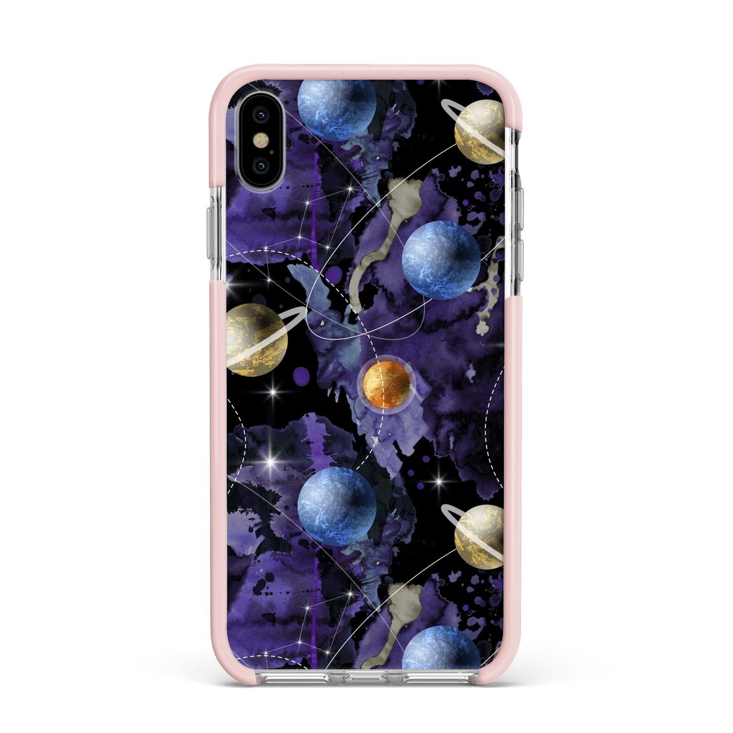 Planet Apple iPhone Xs Max Impact Case Pink Edge on Silver Phone