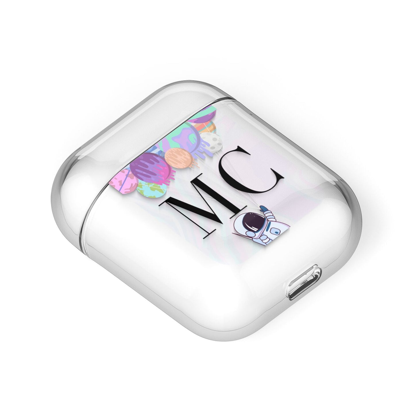 Planet Balloons with Initials AirPods Case Laid Flat