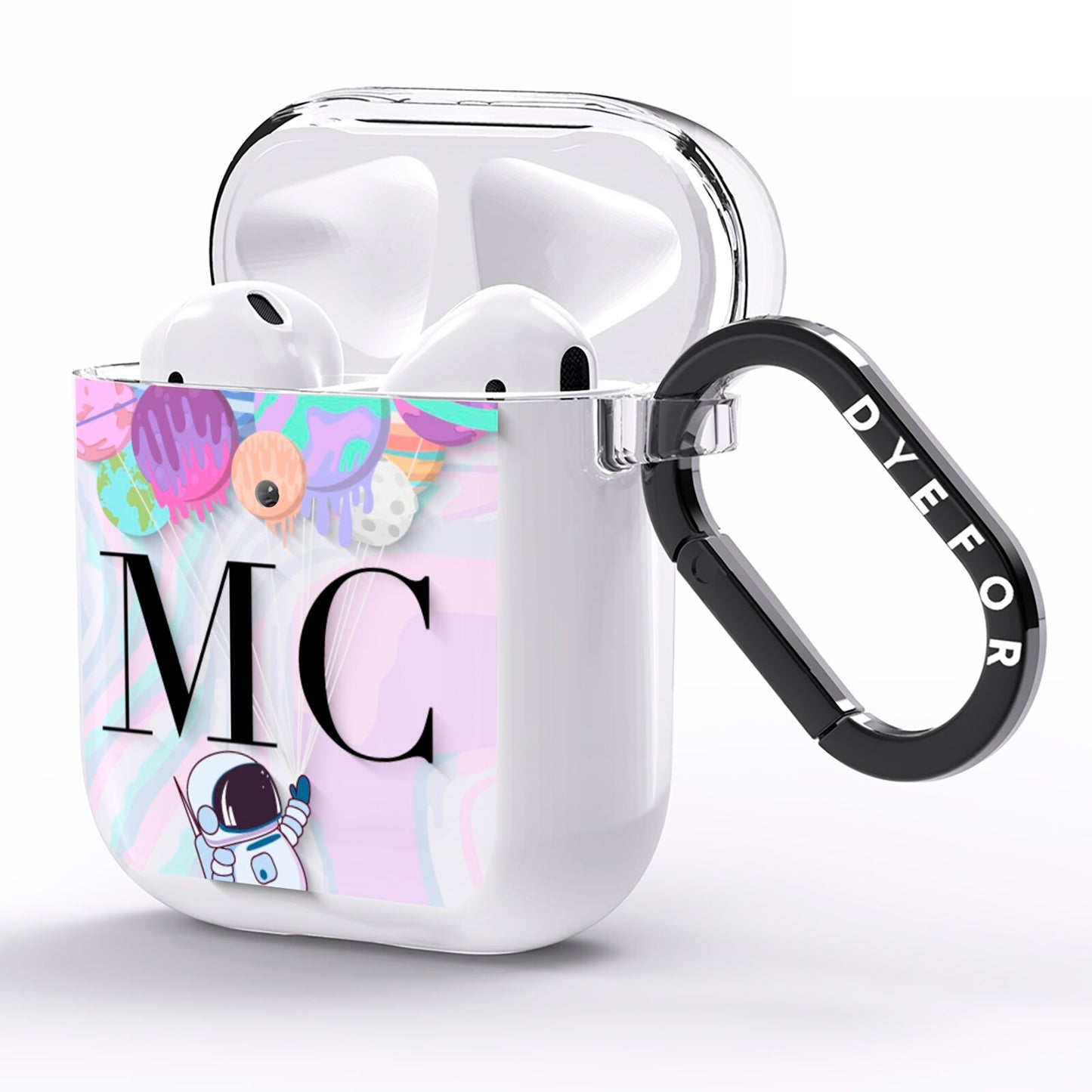 Planet Balloons with Initials AirPods Clear Case Side Image