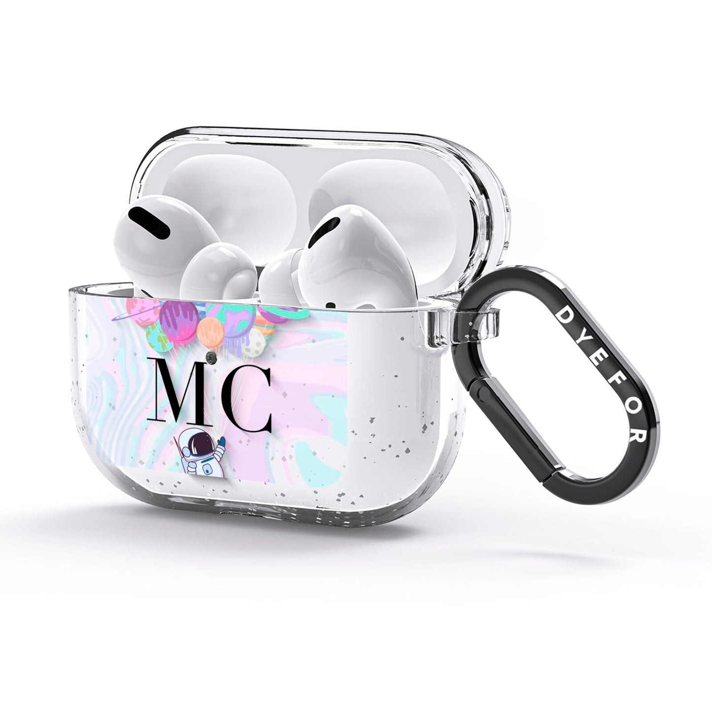 Planet Balloons with Initials AirPods Glitter Case 3rd Gen Side Image