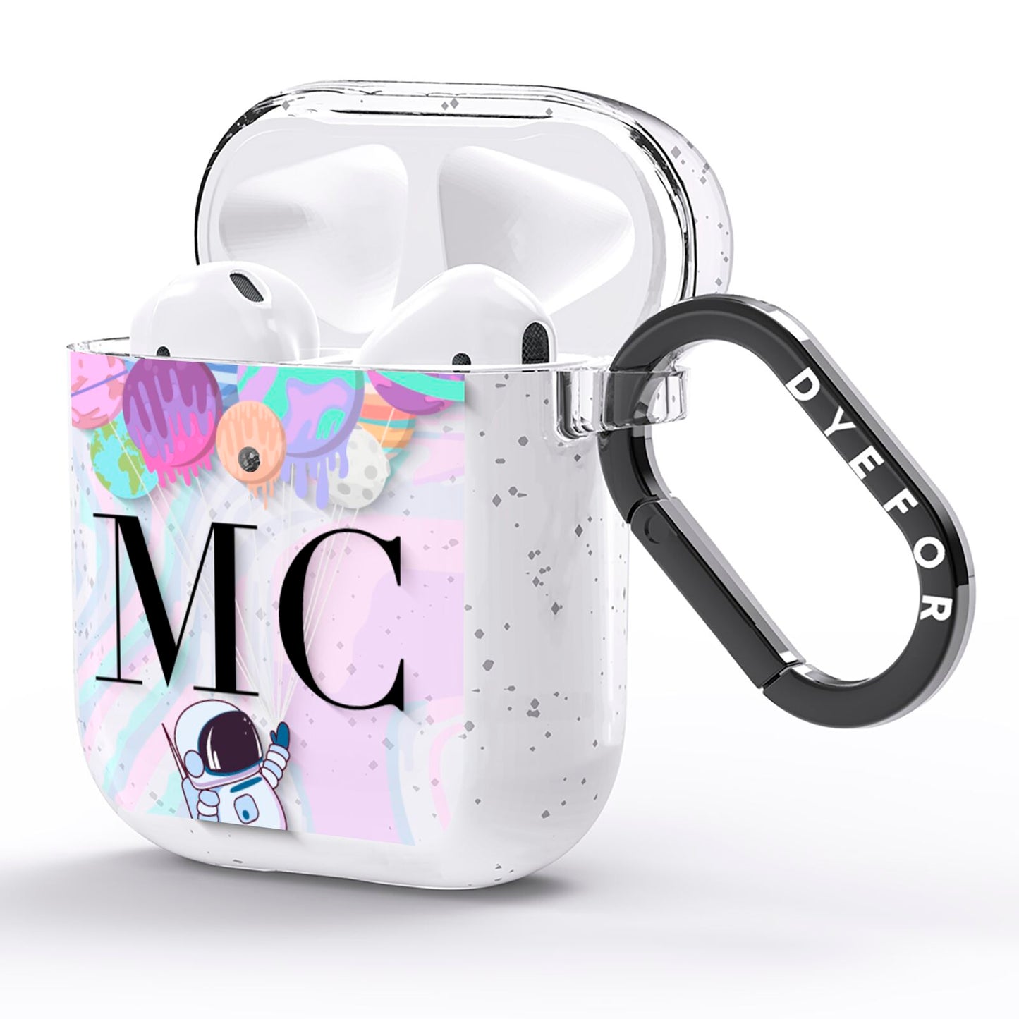 Planet Balloons with Initials AirPods Glitter Case Side Image
