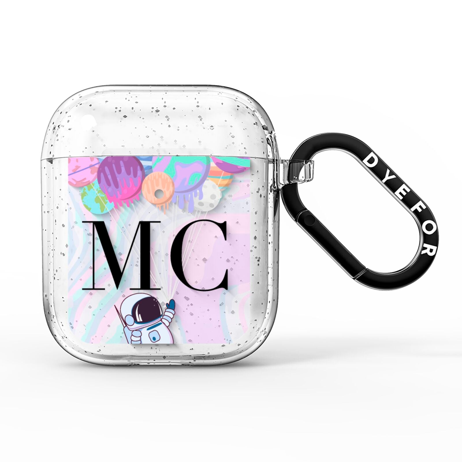 Planet Balloons with Initials AirPods Glitter Case