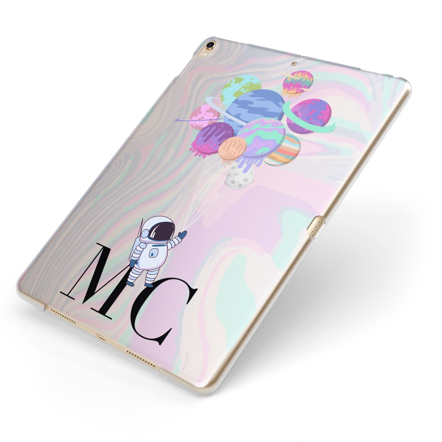 Planet Balloons with Initials Apple iPad Case on Gold iPad Side View