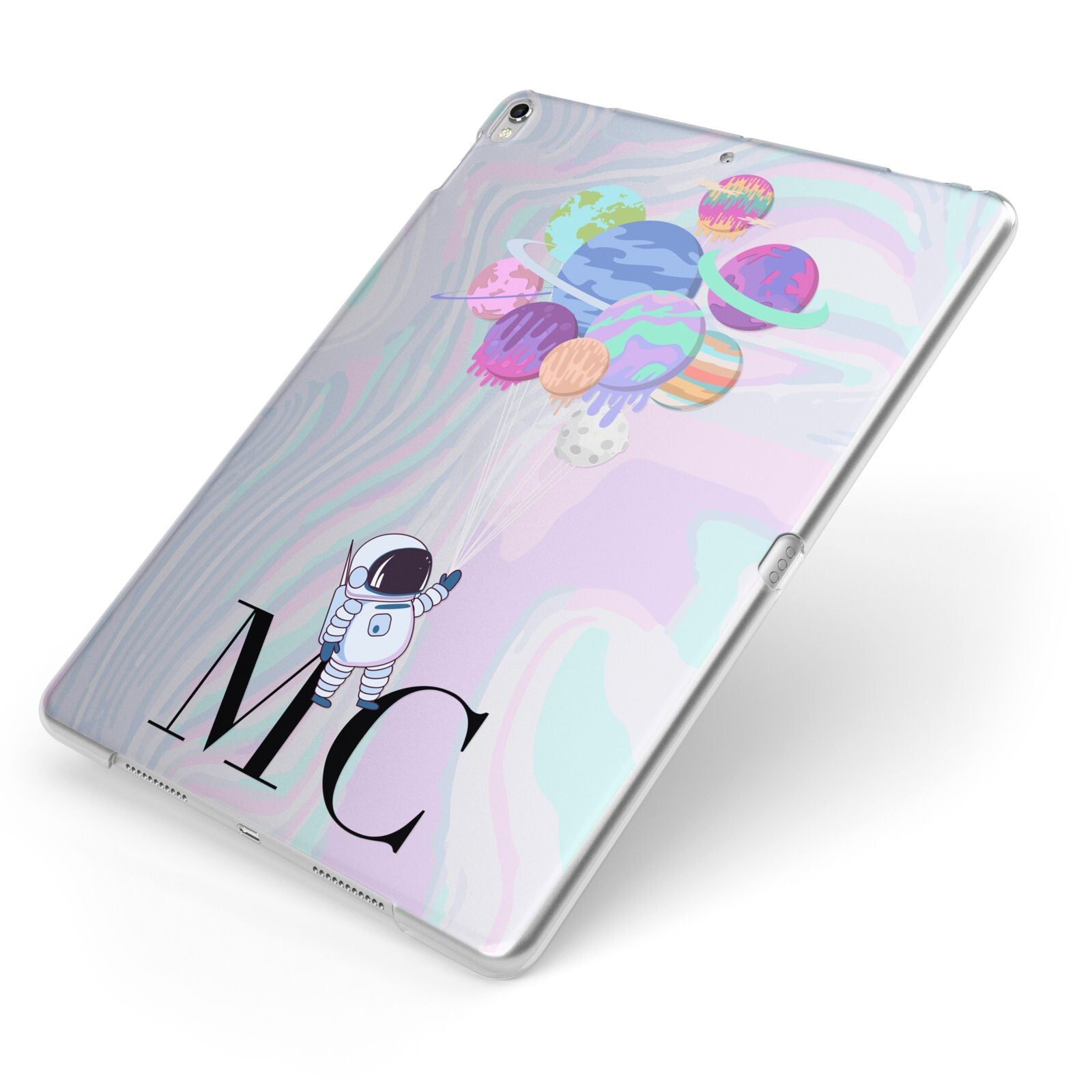 Planet Balloons with Initials Apple iPad Case on Silver iPad Side View