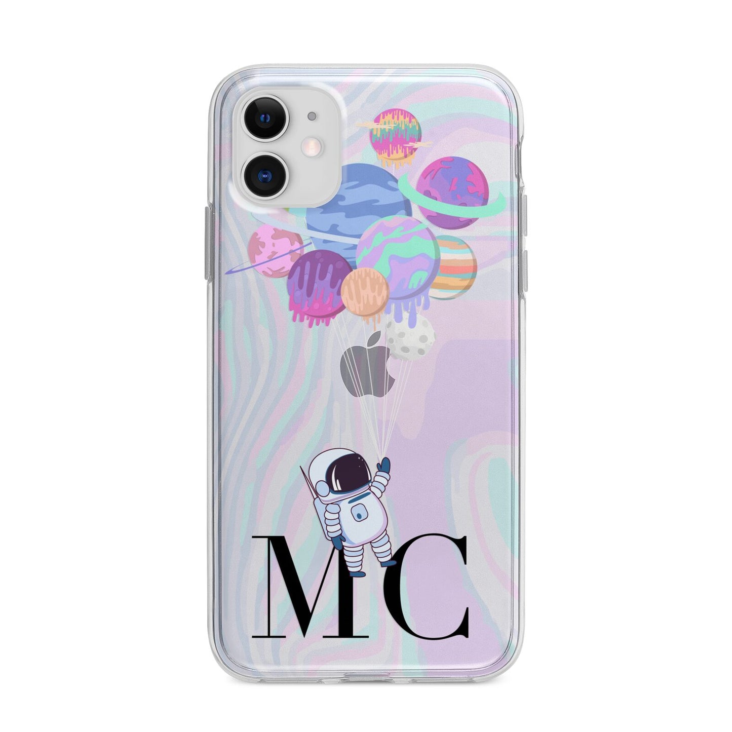 Planet Balloons with Initials Apple iPhone 11 in White with Bumper Case