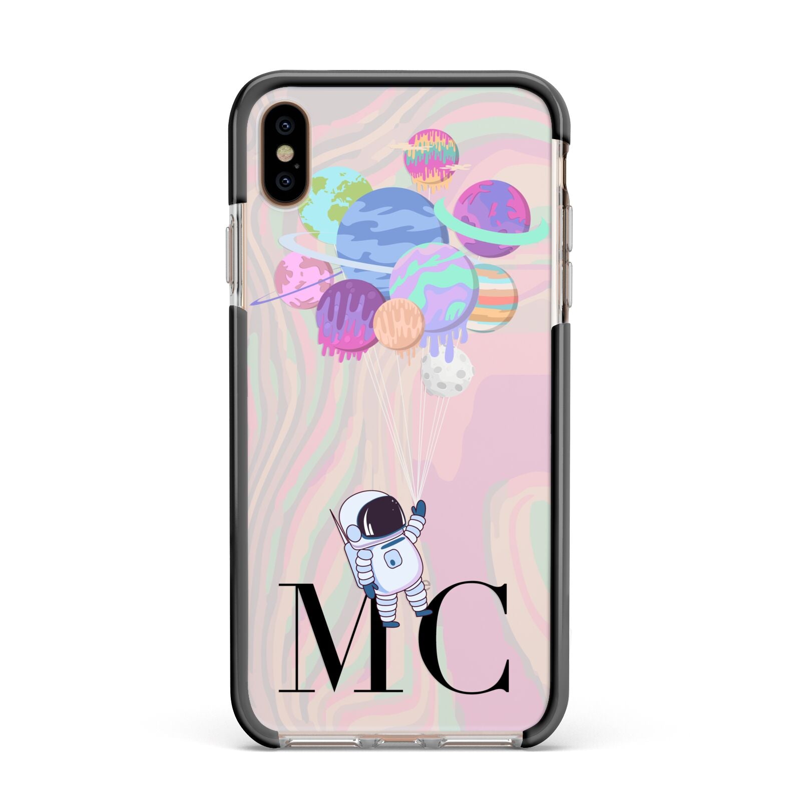 Planet Balloons with Initials Apple iPhone Xs Max Impact Case Black Edge on Gold Phone