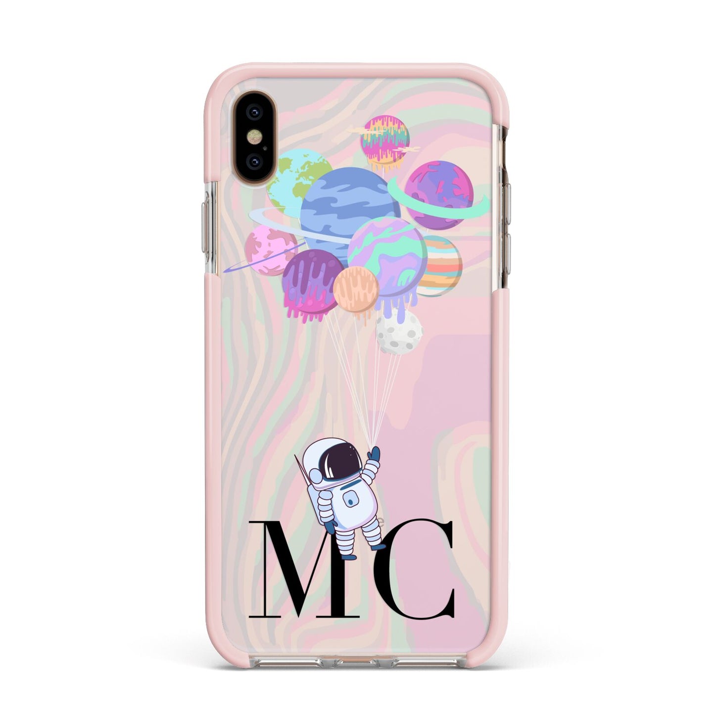 Planet Balloons with Initials Apple iPhone Xs Max Impact Case Pink Edge on Gold Phone