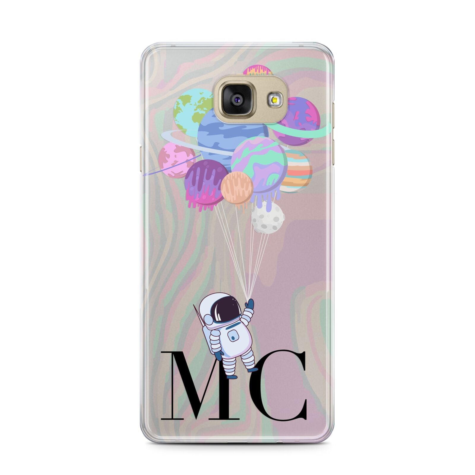 Planet Balloons with Initials Samsung Galaxy A7 2016 Case on gold phone