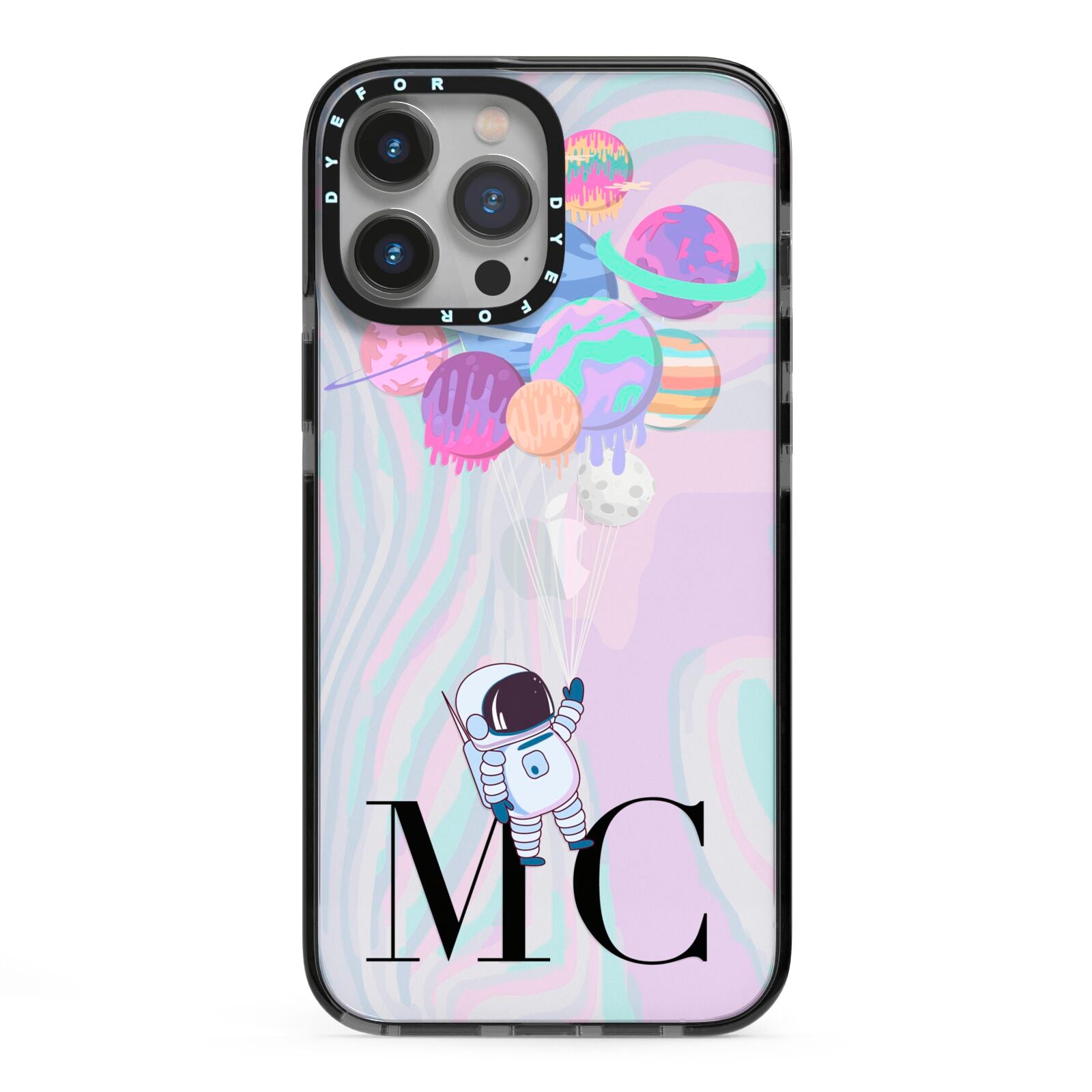 Planet Balloons with Initials iPhone 13 Pro Max Black Impact Case on Silver phone