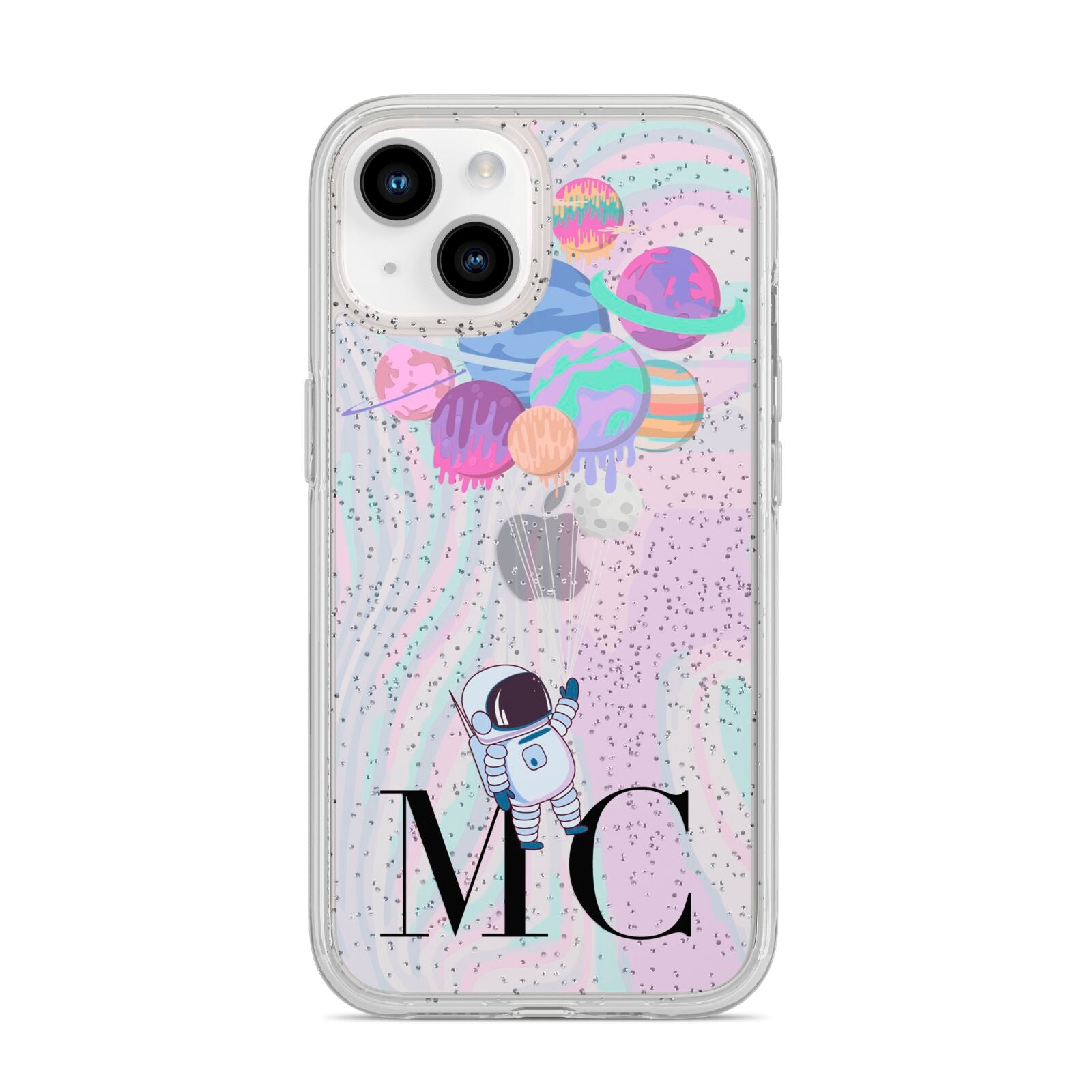 Planet Balloons with Initials iPhone 14 Glitter Tough Case Starlight