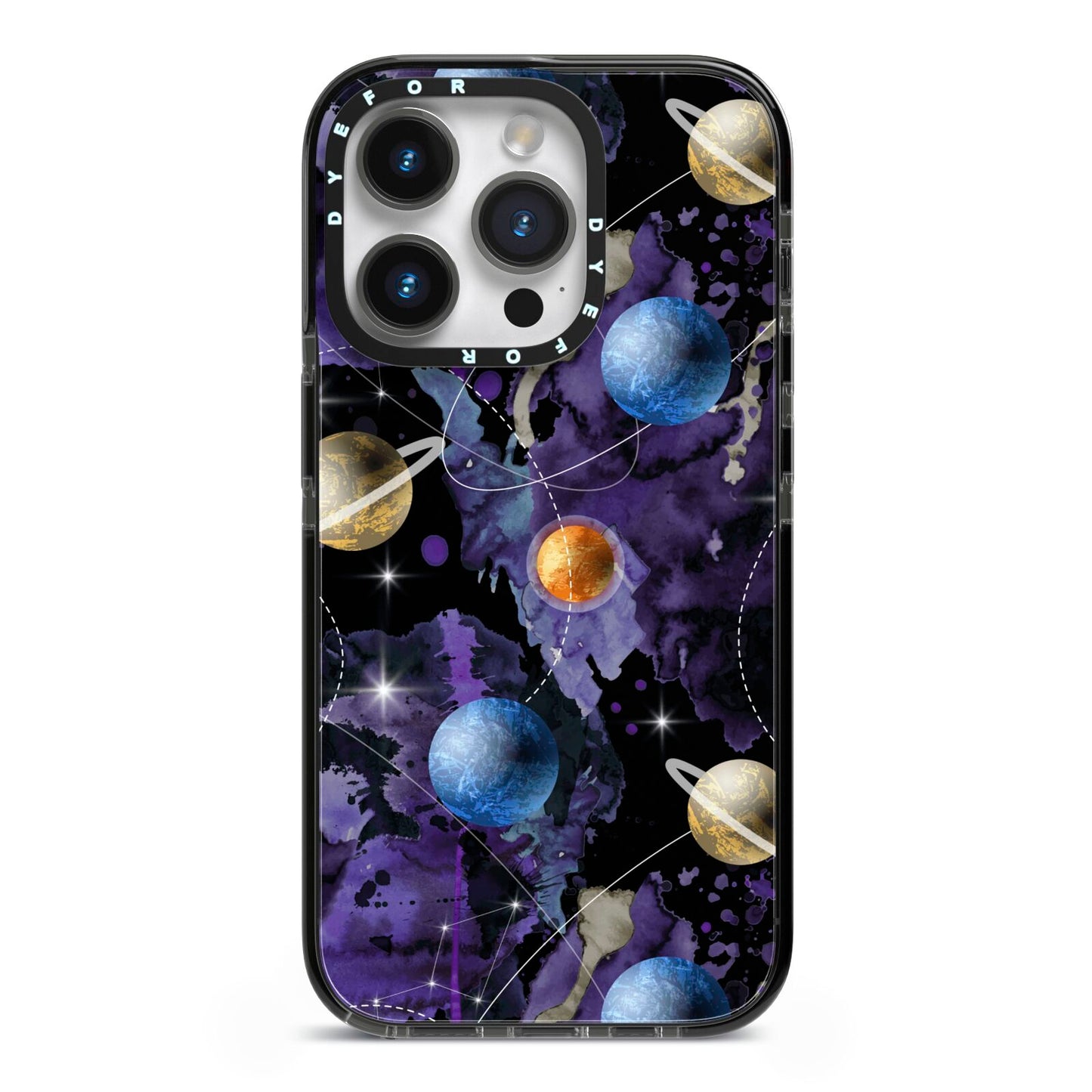 Planet iPhone 14 Pro Black Impact Case on Silver phone