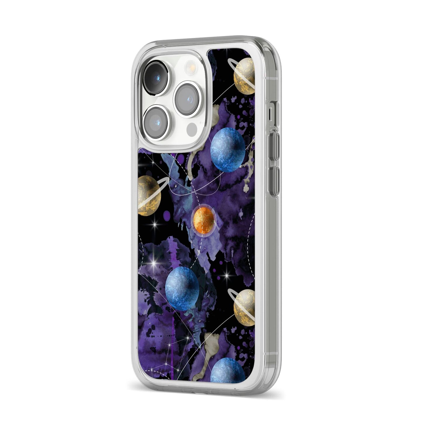 Planet iPhone 14 Pro Clear Tough Case Silver Angled Image