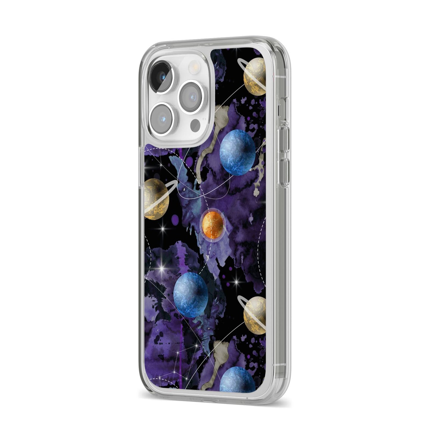 Planet iPhone 14 Pro Max Clear Tough Case Silver Angled Image