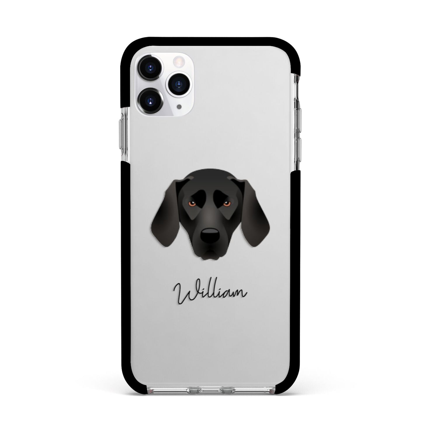 Plott Hound Personalised Apple iPhone 11 Pro Max in Silver with Black Impact Case