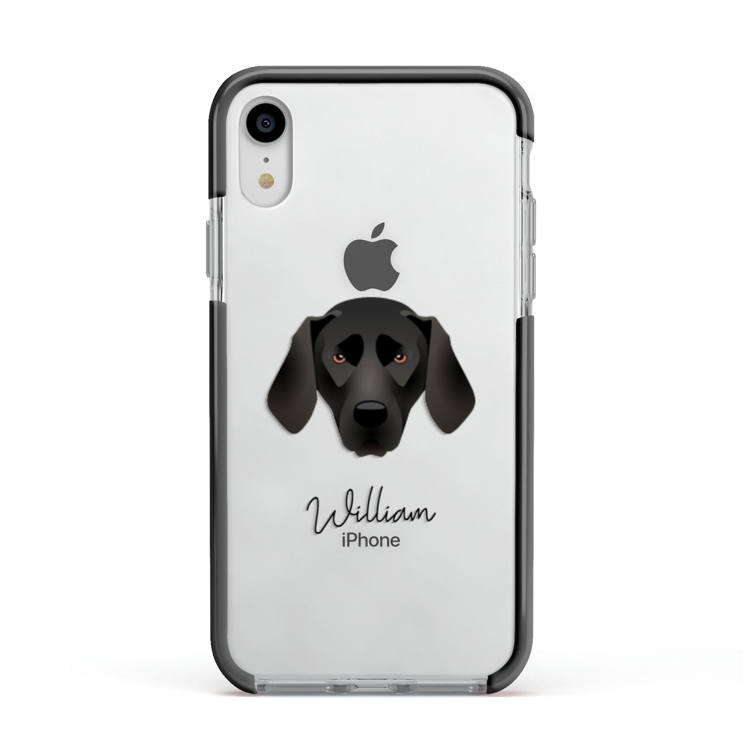 Plott Hound Personalised Apple iPhone XR Impact Case Black Edge on Silver Phone