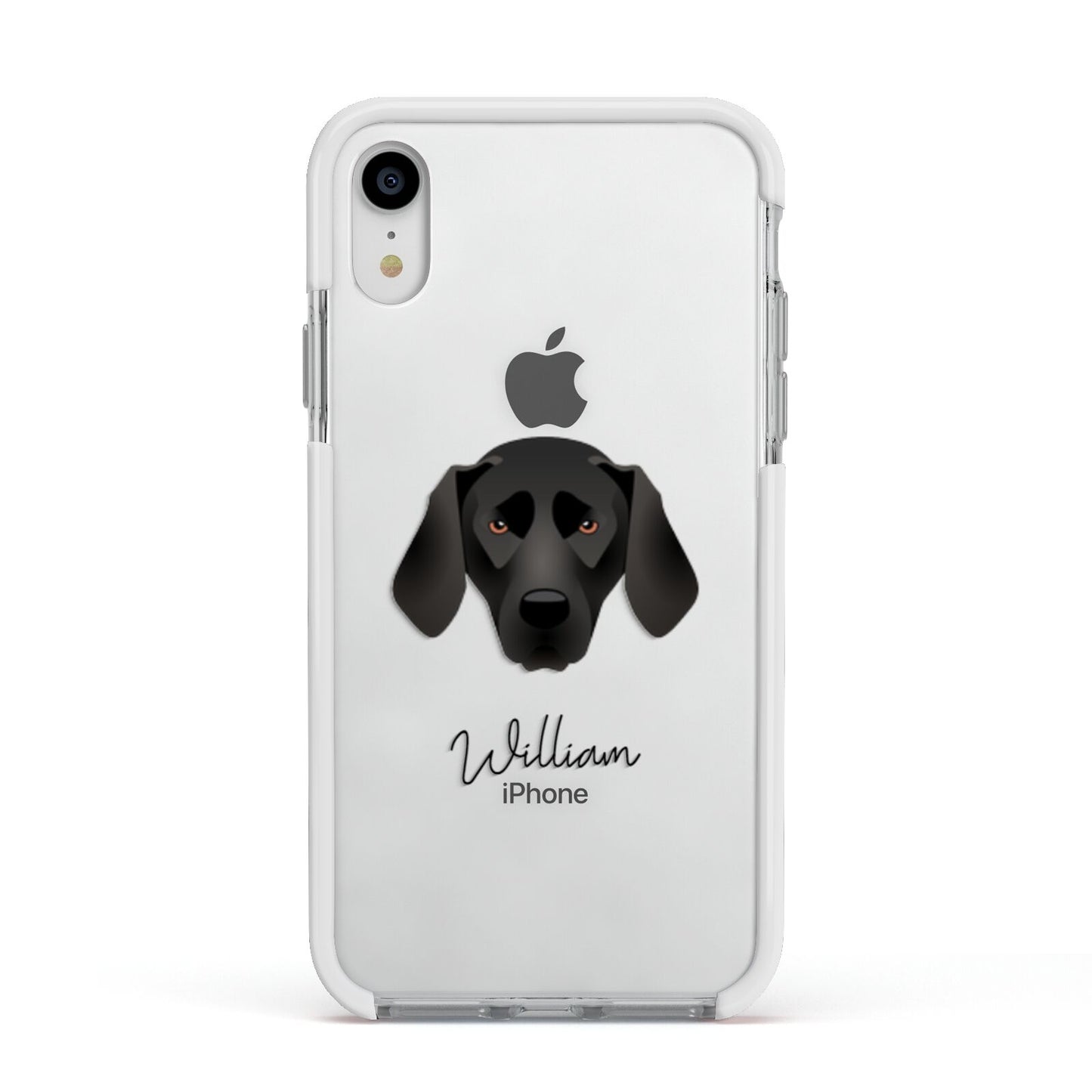 Plott Hound Personalised Apple iPhone XR Impact Case White Edge on Silver Phone