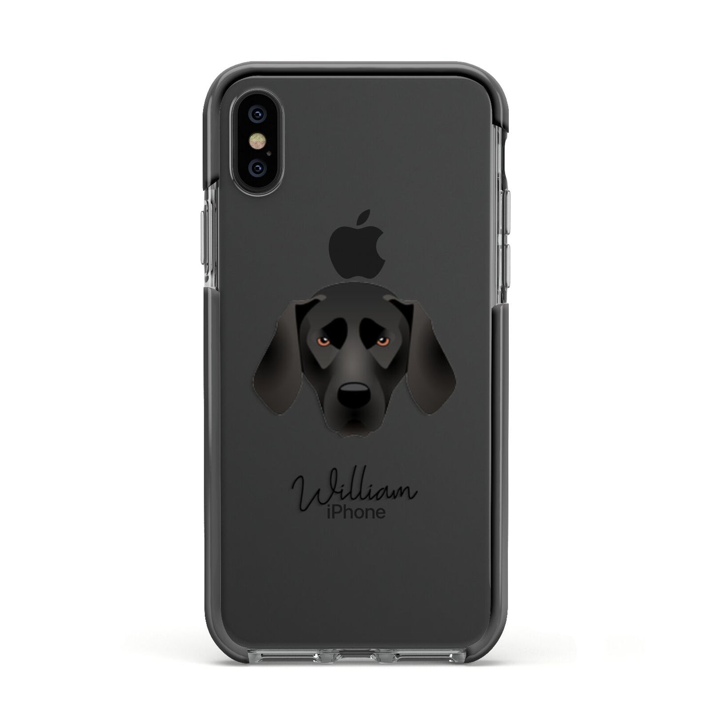 Plott Hound Personalised Apple iPhone Xs Impact Case Black Edge on Black Phone