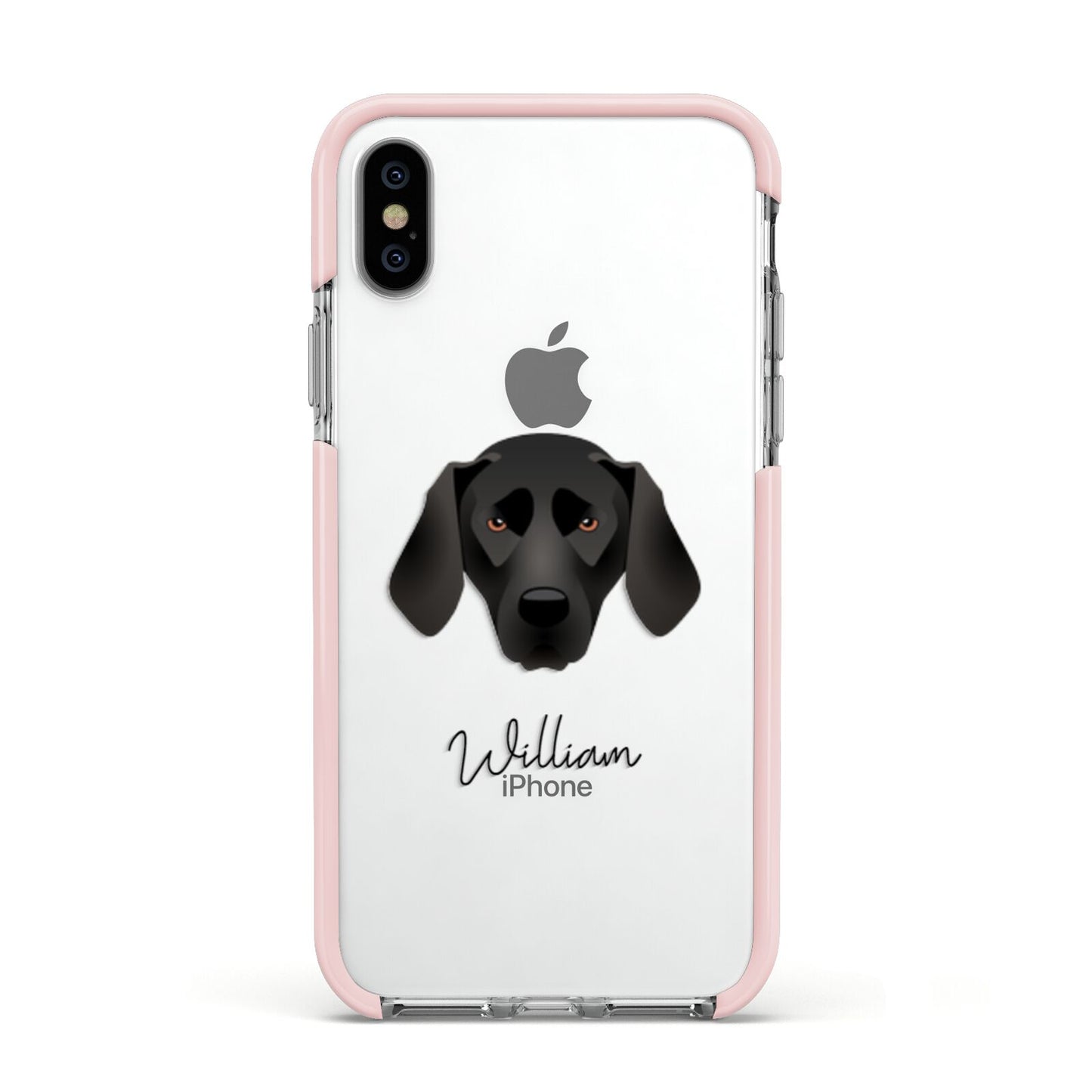 Plott Hound Personalised Apple iPhone Xs Impact Case Pink Edge on Silver Phone