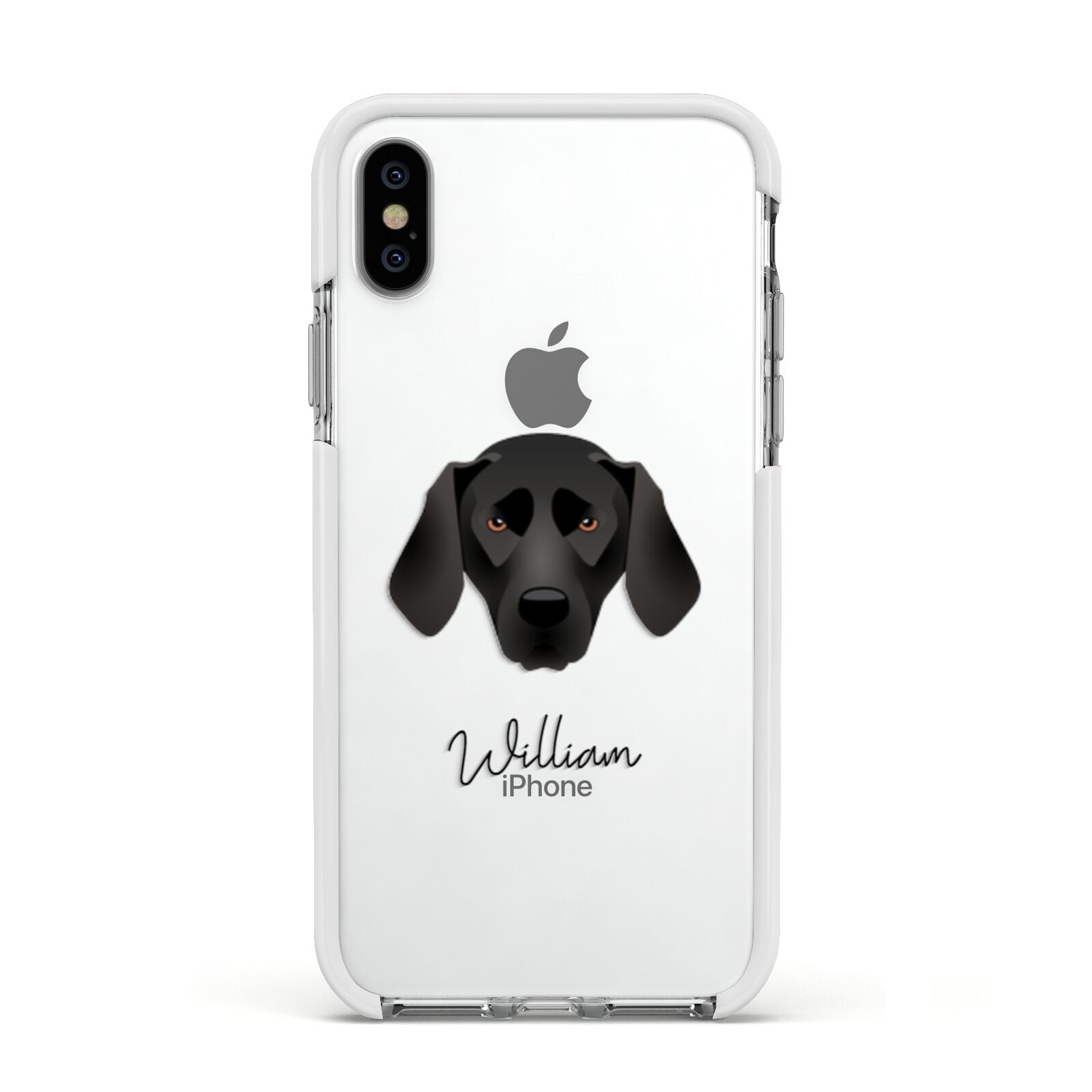 Plott Hound Personalised Apple iPhone Xs Impact Case White Edge on Silver Phone