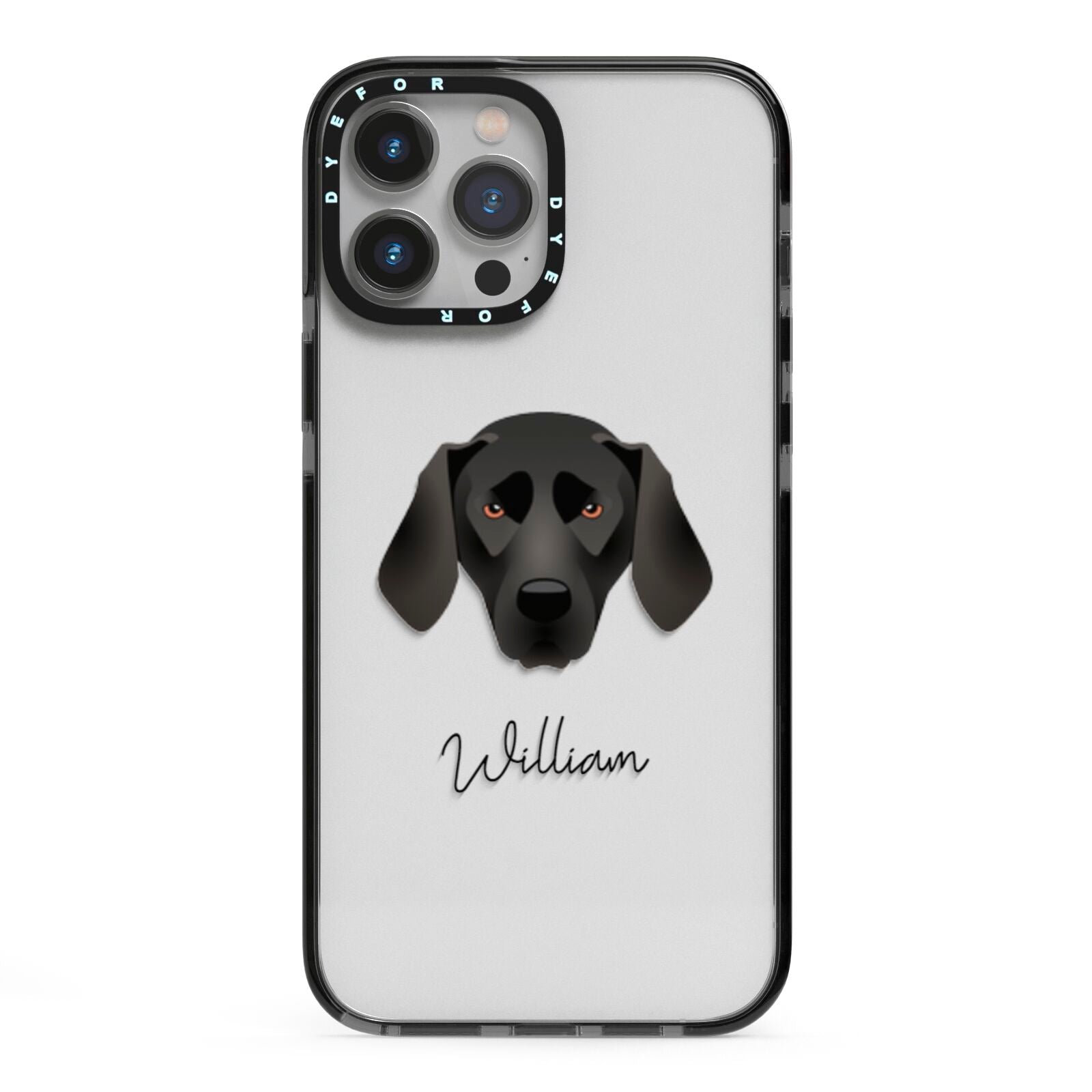 Plott Hound Personalised iPhone 13 Pro Max Black Impact Case on Silver phone