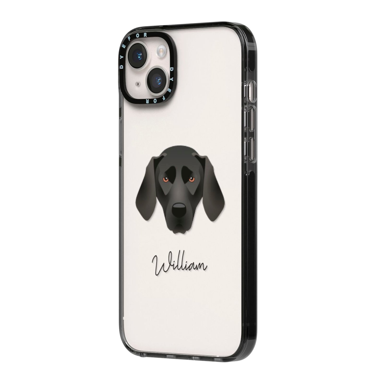 Plott Hound Personalised iPhone 14 Plus Black Impact Case Side Angle on Silver phone