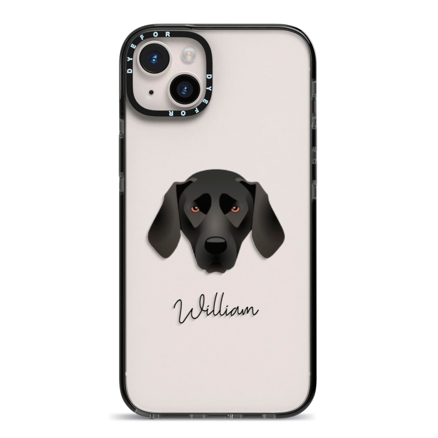 Plott Hound Personalised iPhone 14 Plus Black Impact Case on Silver phone