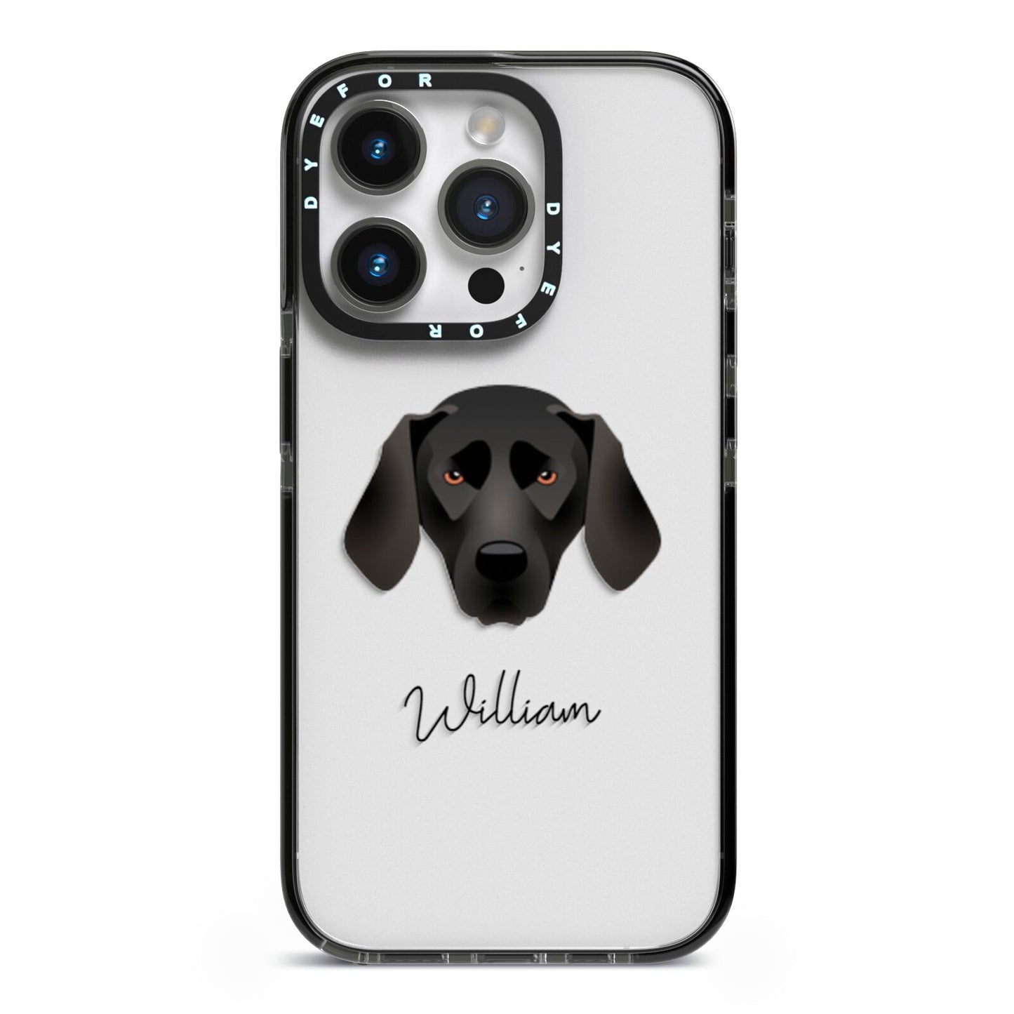 Plott Hound Personalised iPhone 14 Pro Black Impact Case on Silver phone