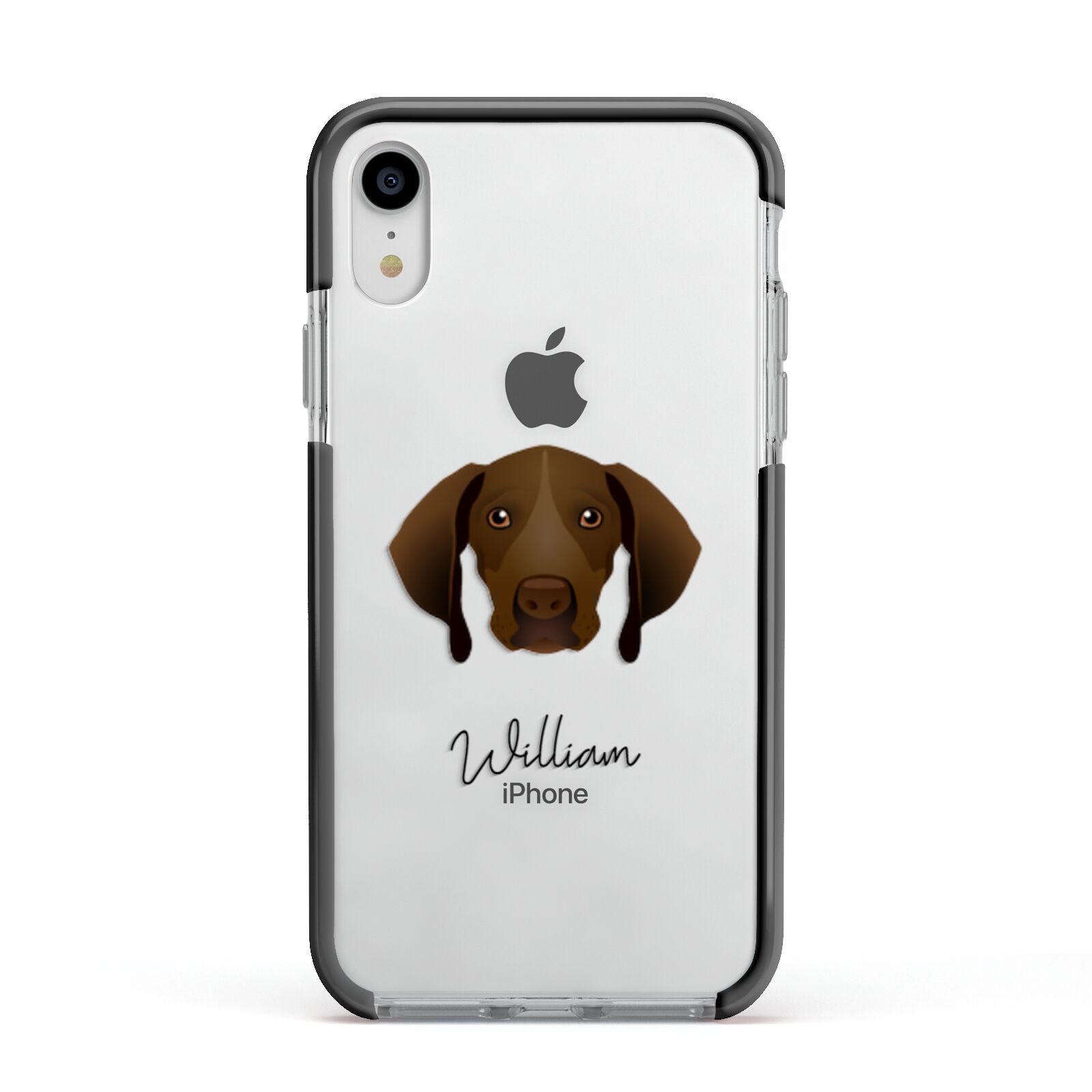 Pointer Personalised Apple iPhone XR Impact Case Black Edge on Silver Phone