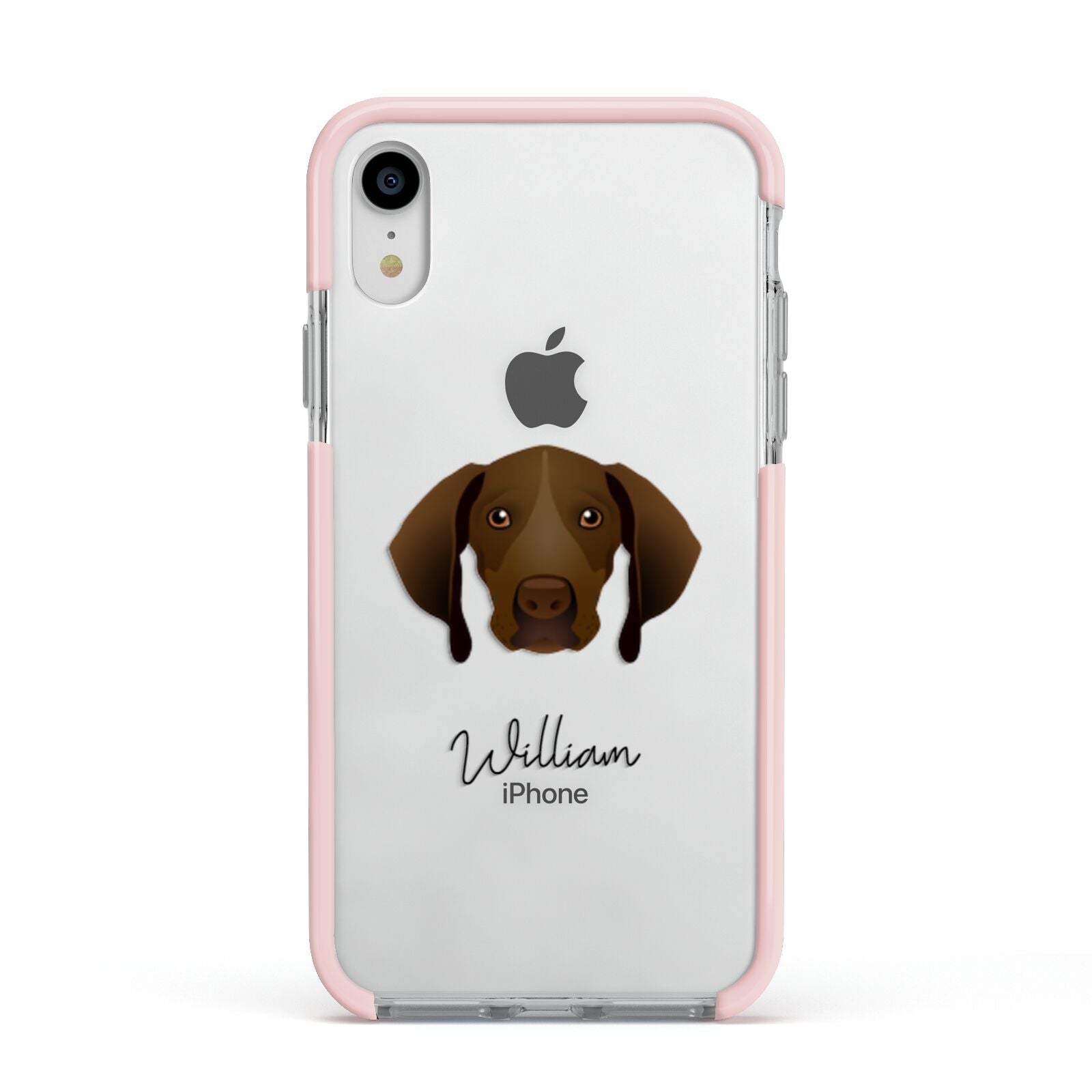 Pointer Personalised Apple iPhone XR Impact Case Pink Edge on Silver Phone