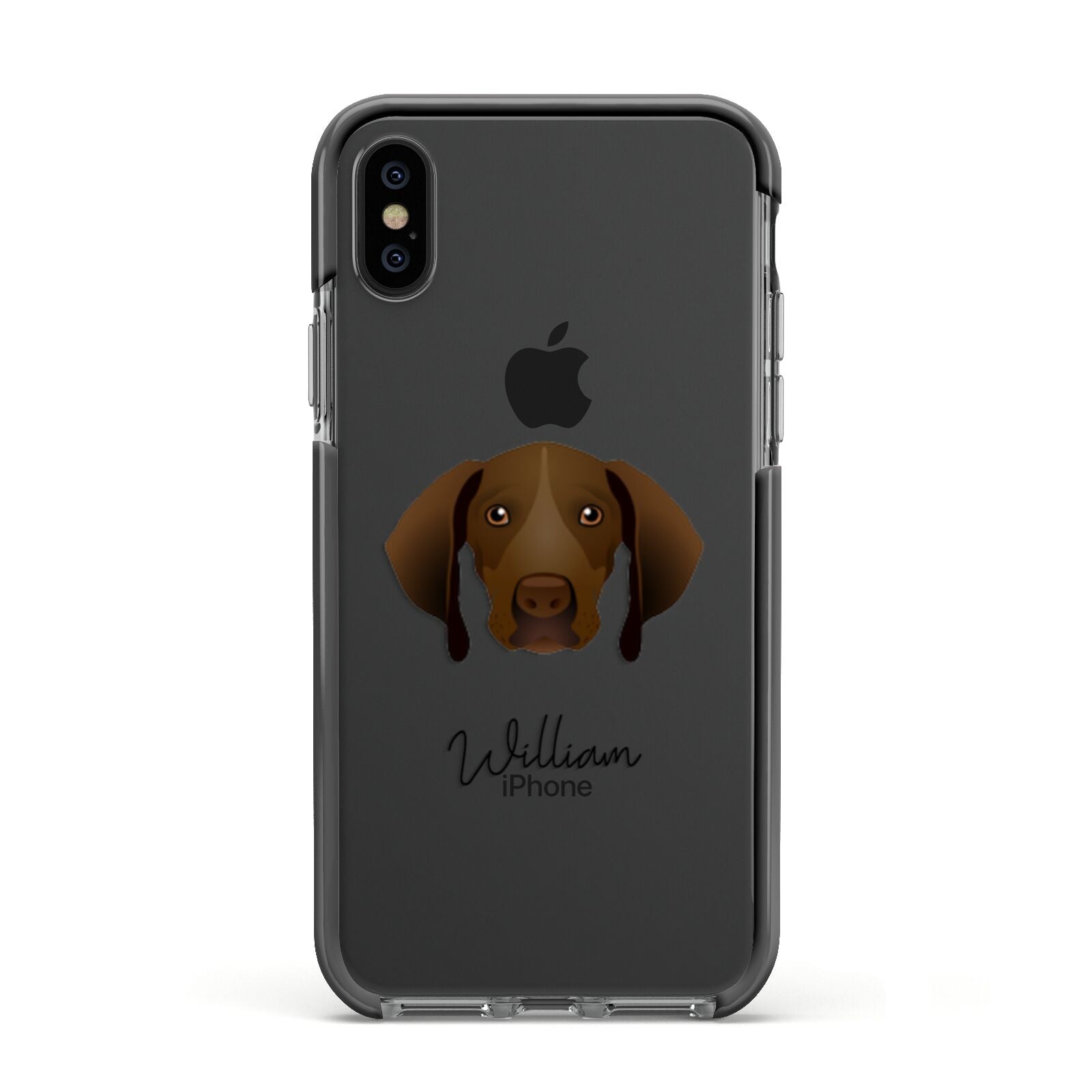 Pointer Personalised Apple iPhone Xs Impact Case Black Edge on Black Phone