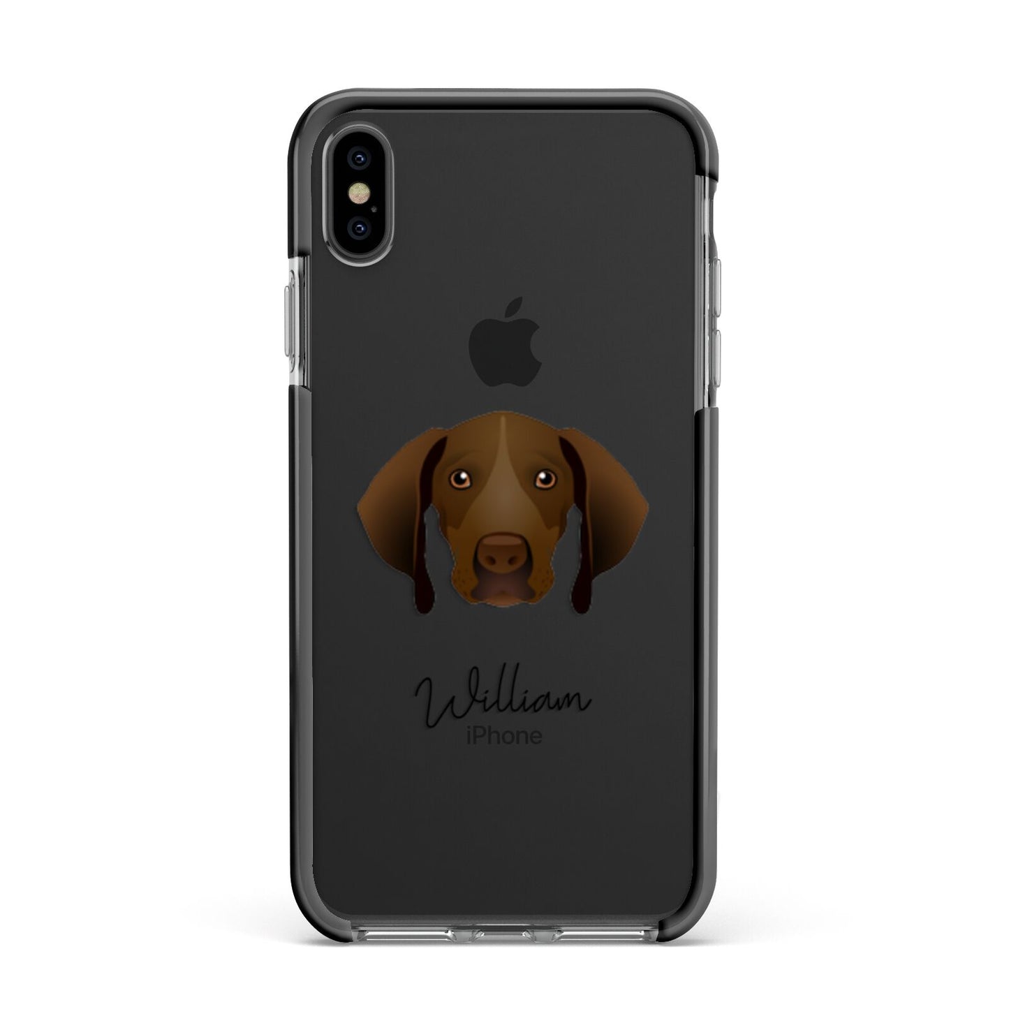 Pointer Personalised Apple iPhone Xs Max Impact Case Black Edge on Black Phone