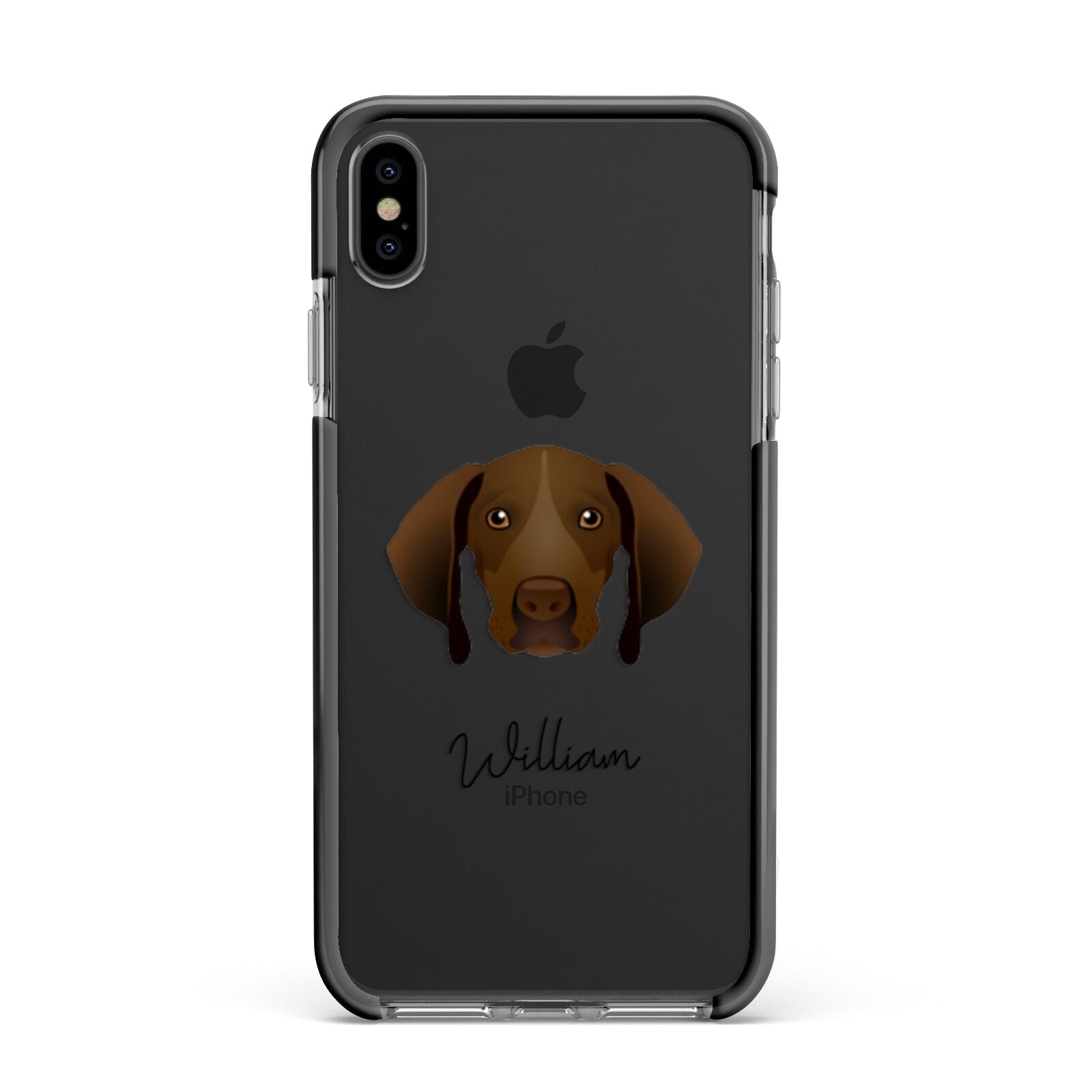 Pointer Personalised Apple iPhone Xs Max Impact Case Black Edge on Black Phone