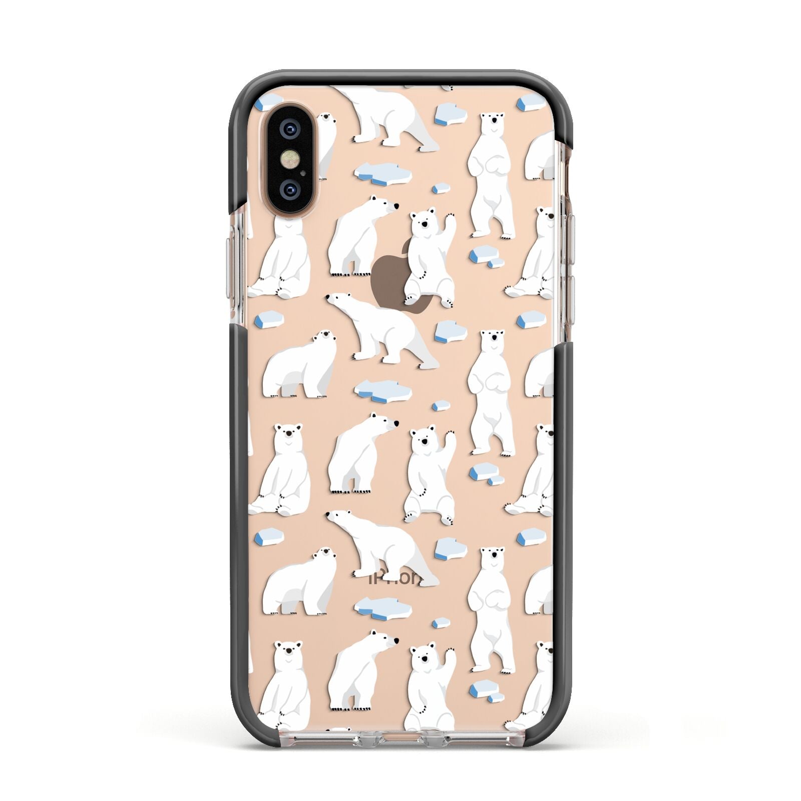 Polar Bear Apple iPhone Xs Impact Case Black Edge on Gold Phone